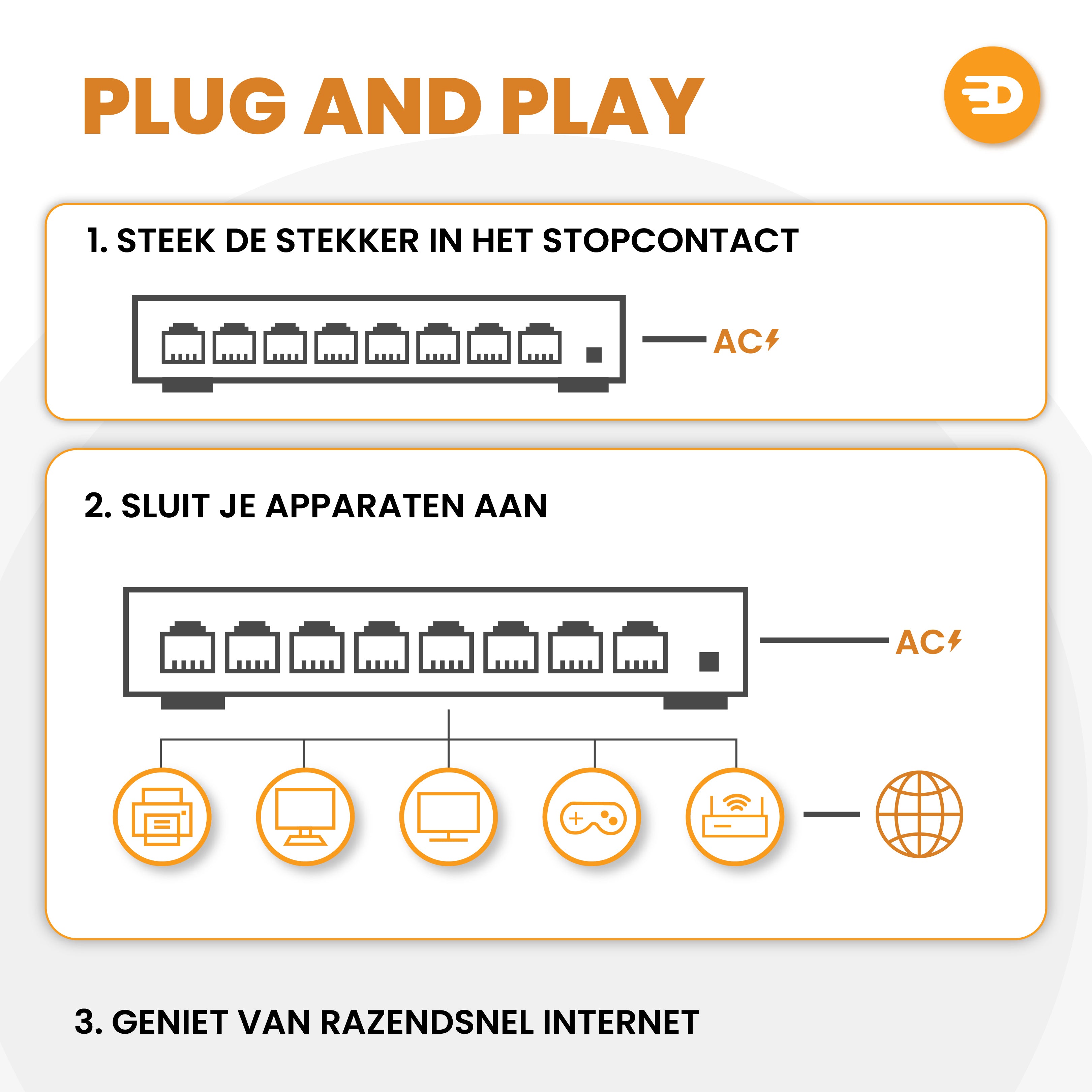 Netwerk Switch - 8 Poorten - 1000 GBps