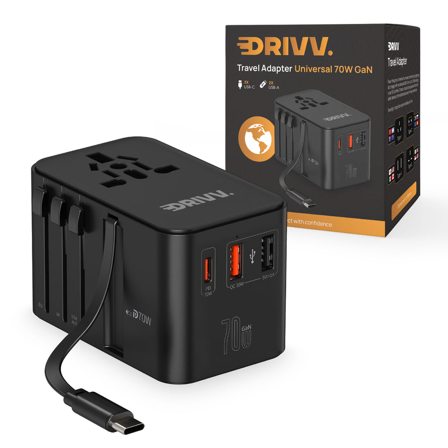 Universele Wereldstekker 70W GaN – Met USB-C Kabel