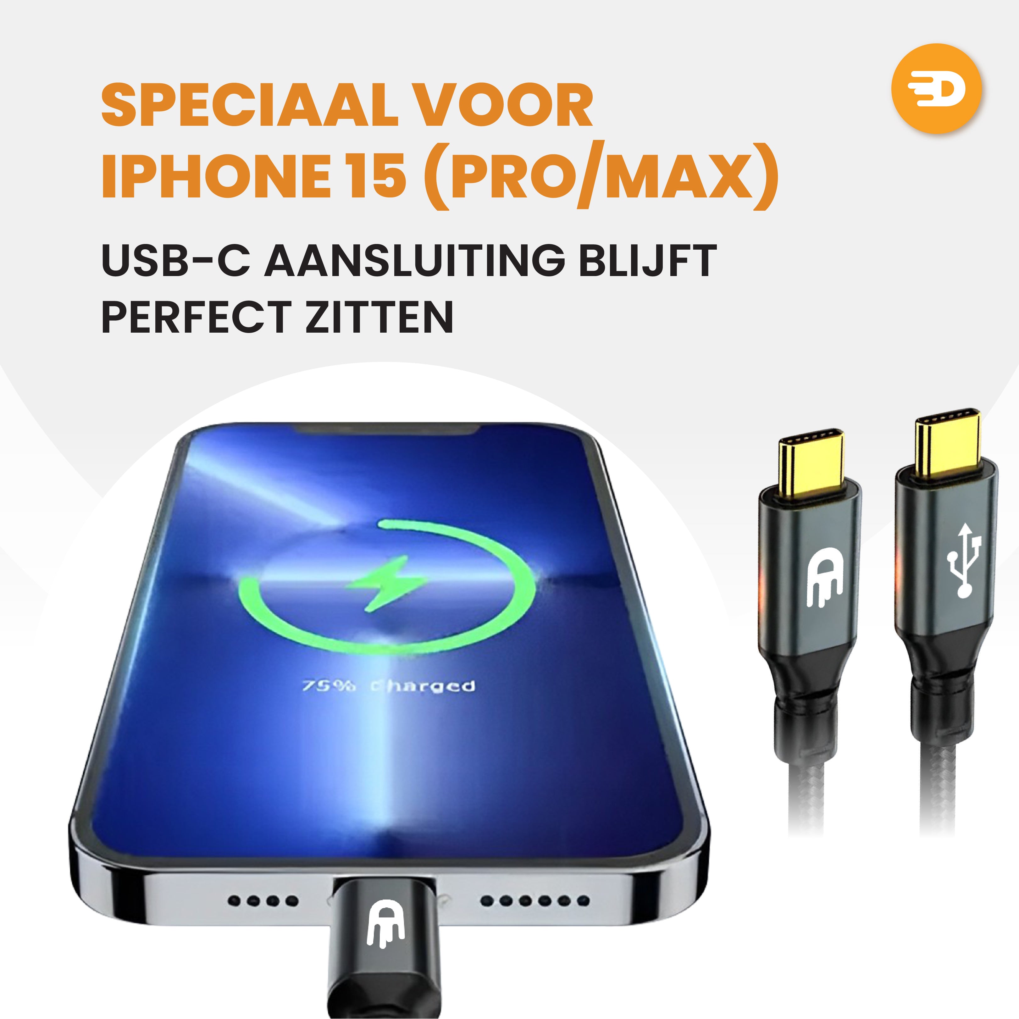 USB C naar USB C Kabel 3.2 - PD 100w - Nylon