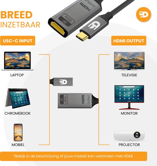USB-C naar HDMI Adapter – Vloeiend 8K beeld en geluid
