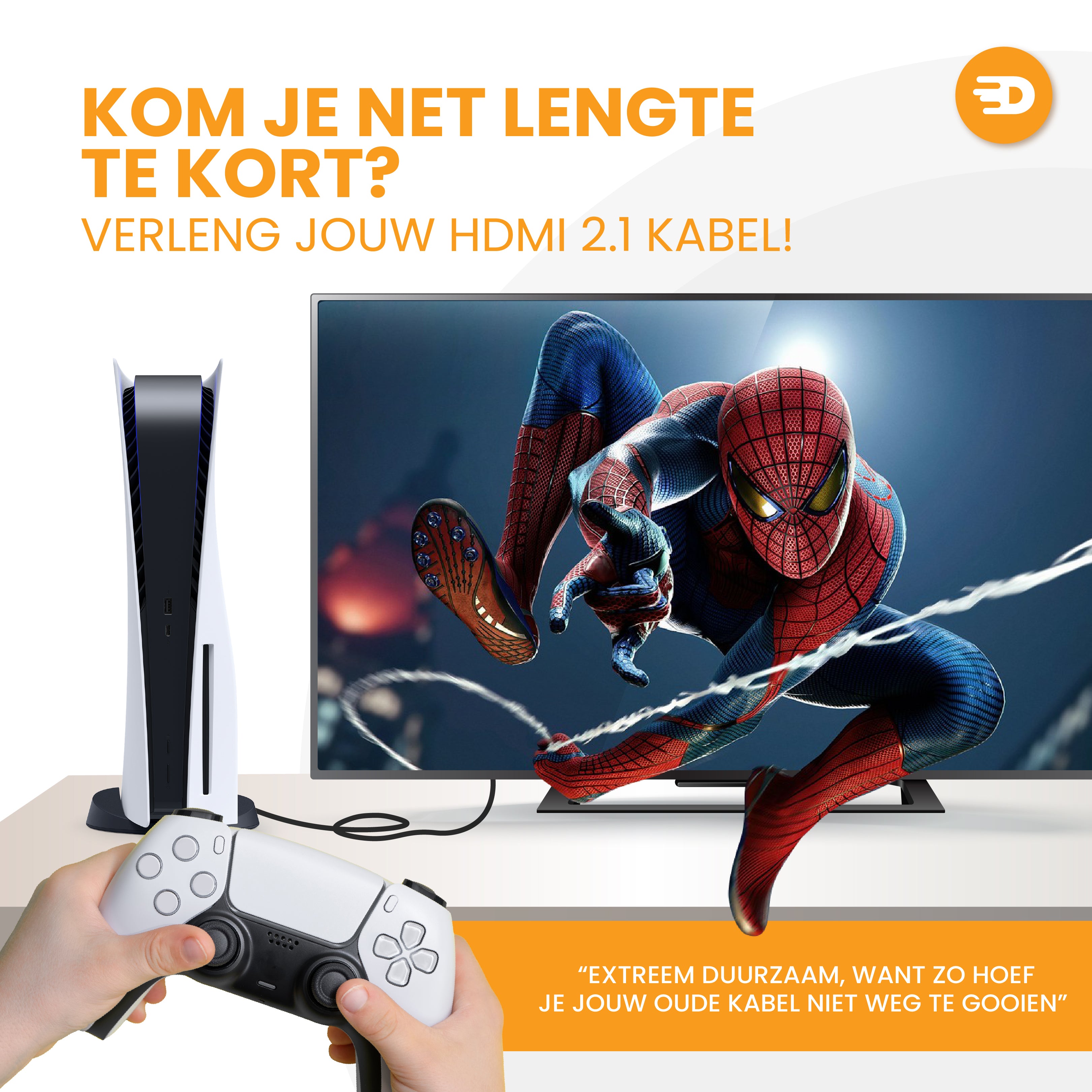 HDMI 2.1 Verlengkabel - Zwart