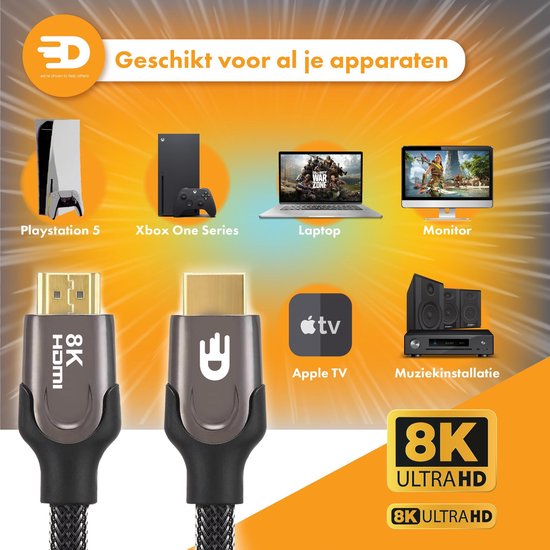 HDMI Kabel 2.1 - Zwart Grijs