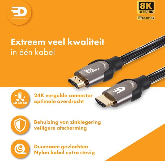 HDMI Kabel 2.1 - Zwart Grijs