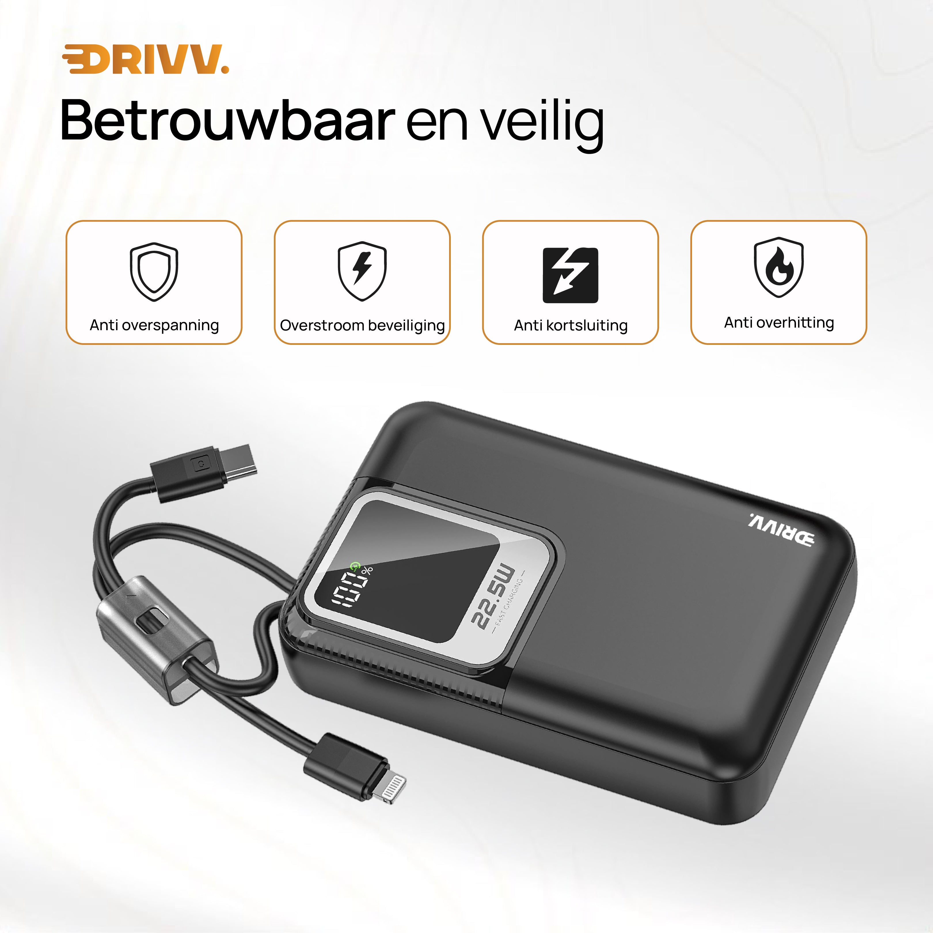 Powerbank 20.000 mAh – Met ingebouwde kabels en snelladen