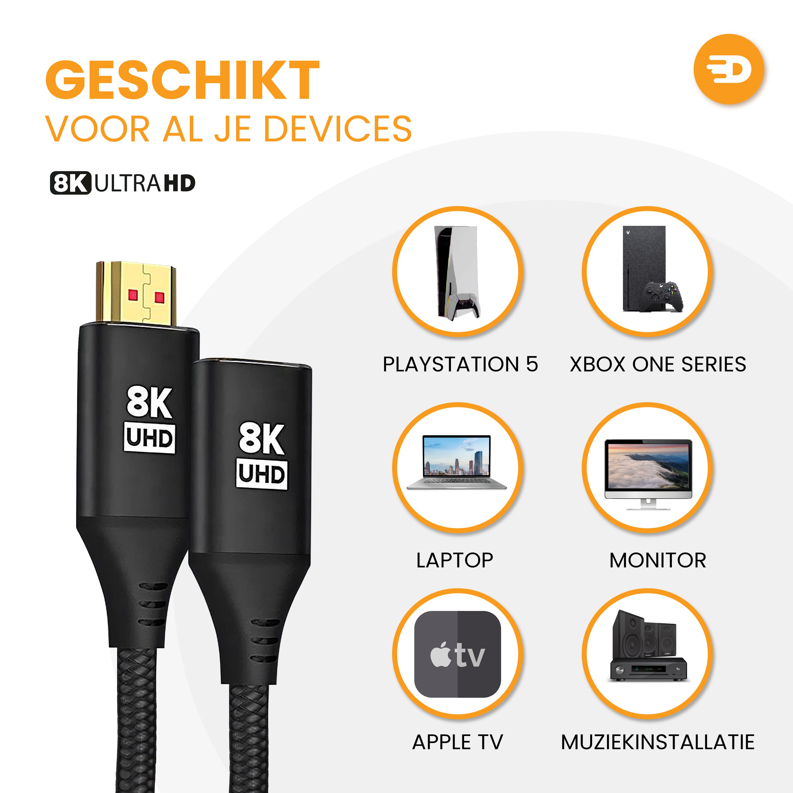 HDMI 2.1 Verlengkabel - Zwart