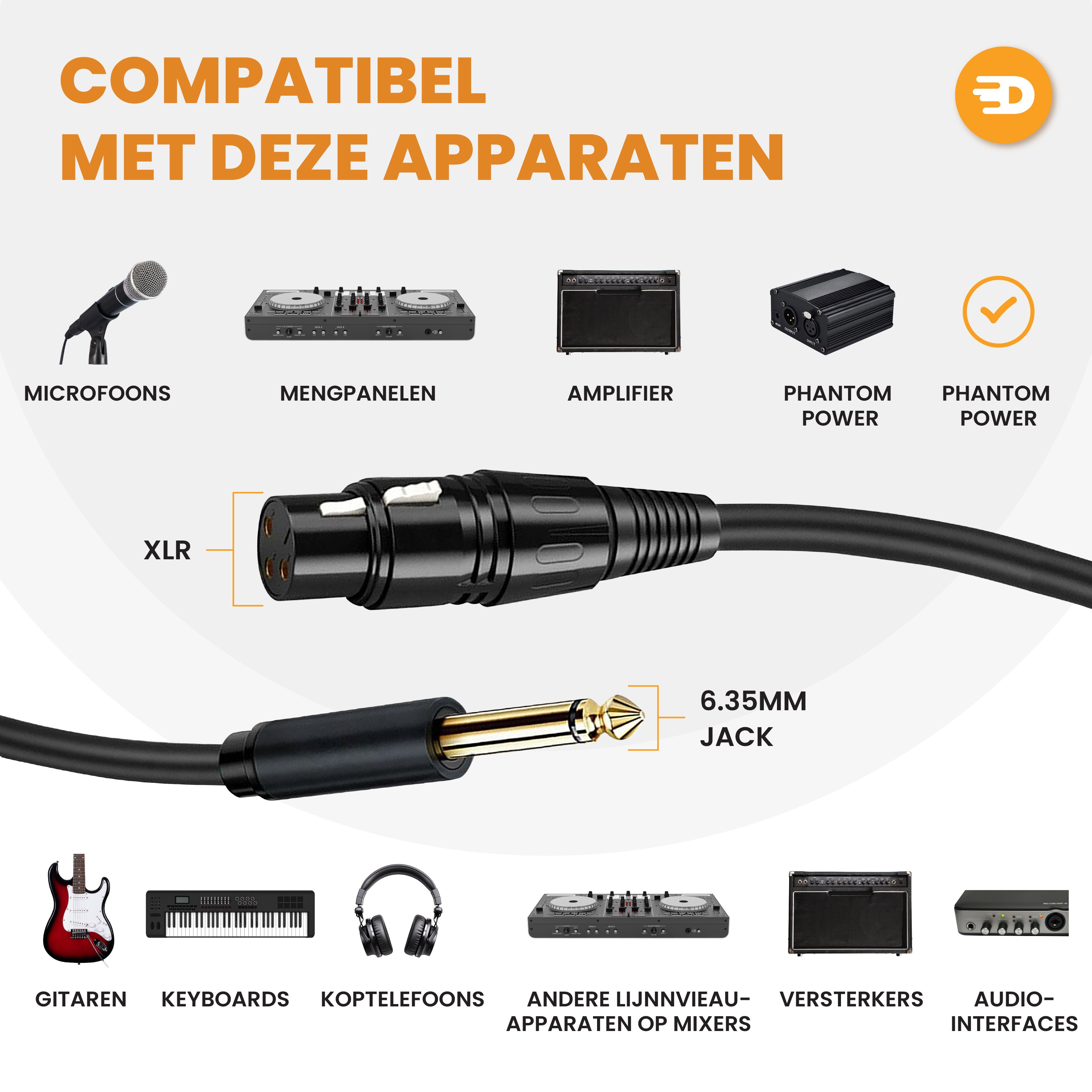 Premium XLR Kabel - XLR Female naar 6.35 mm Jack Male