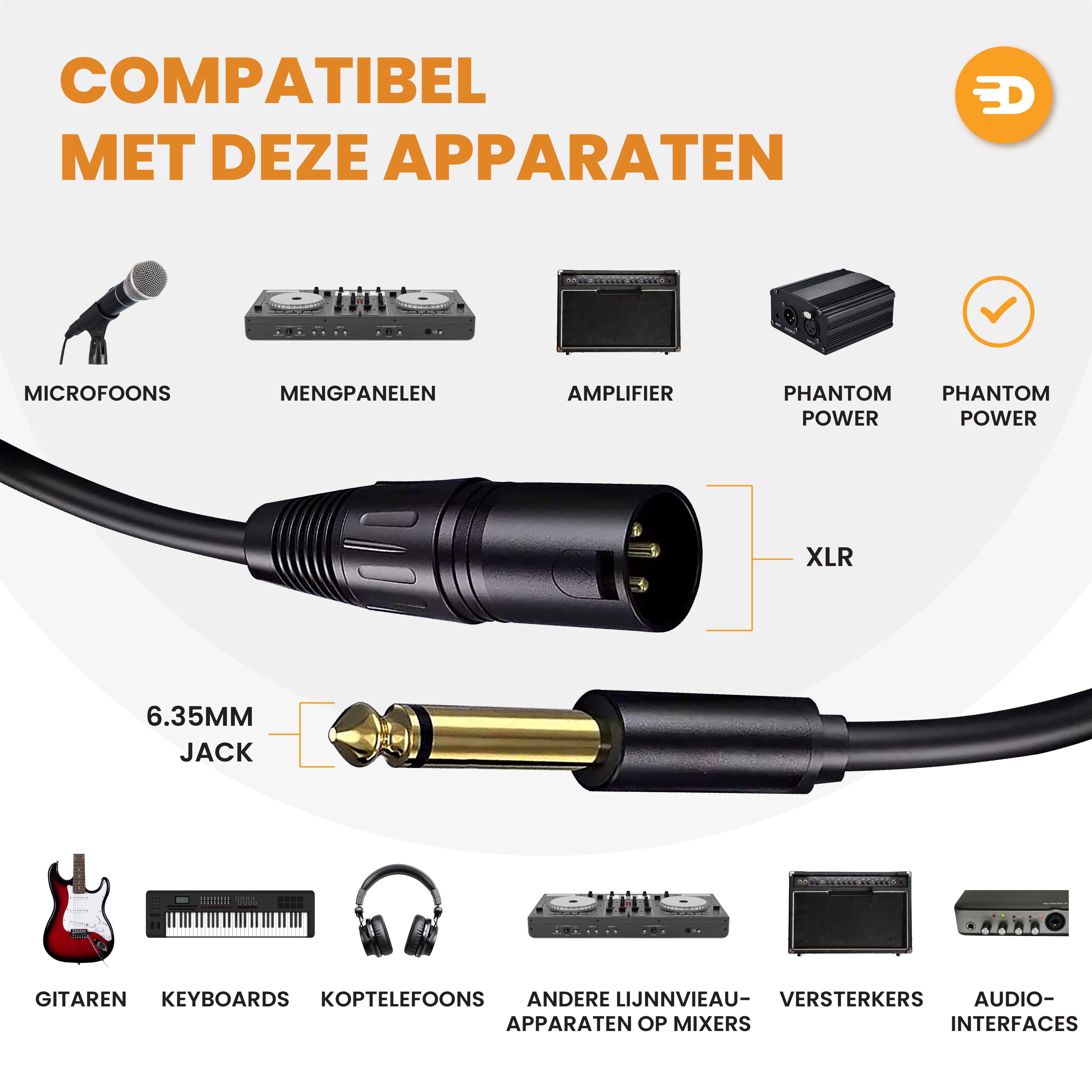 Premium XLR Kabel - XLR Male naar 6.35 mm Jack Male