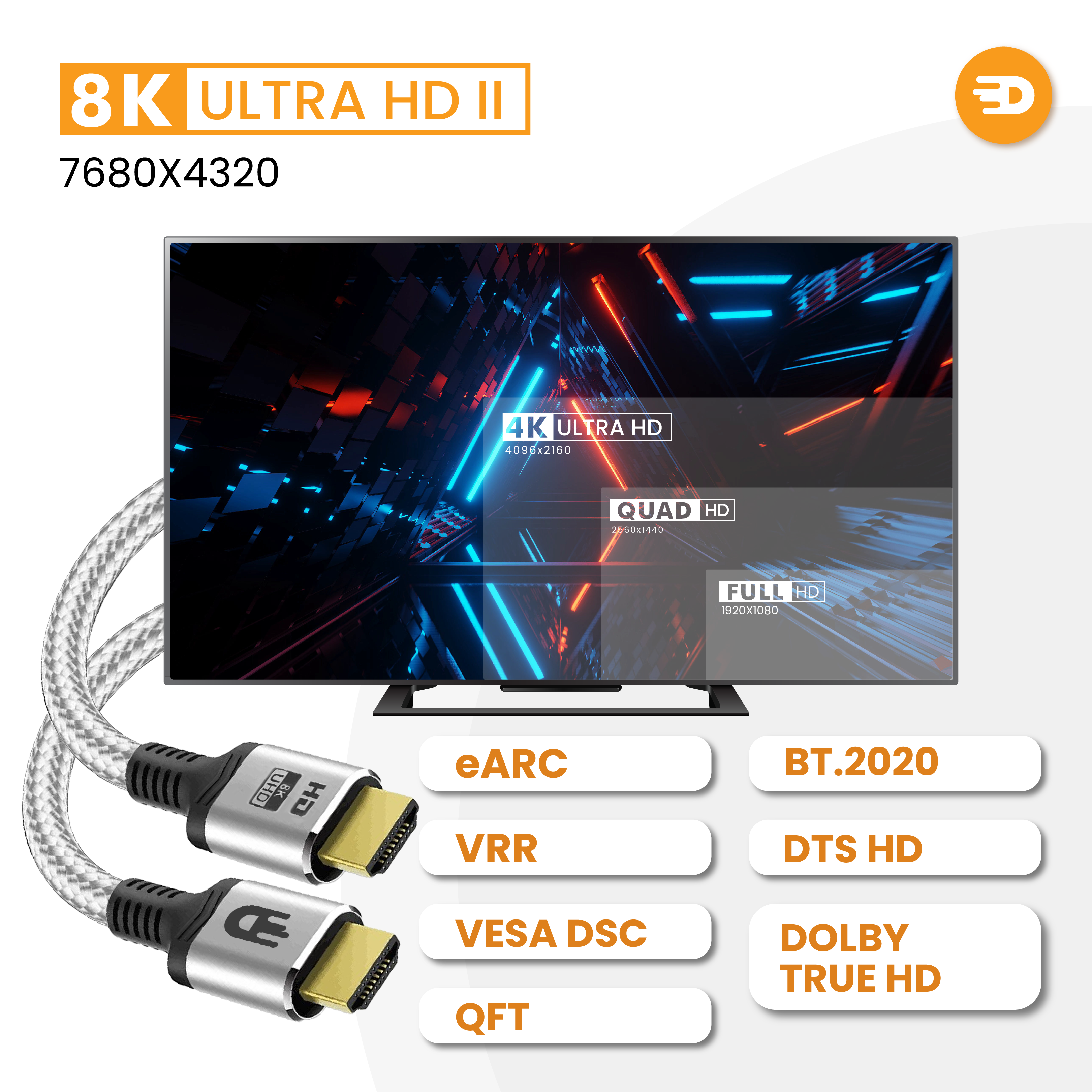 Premium HDMI Kabel 2.1 - 4K 120Hz - 8K 60Hz