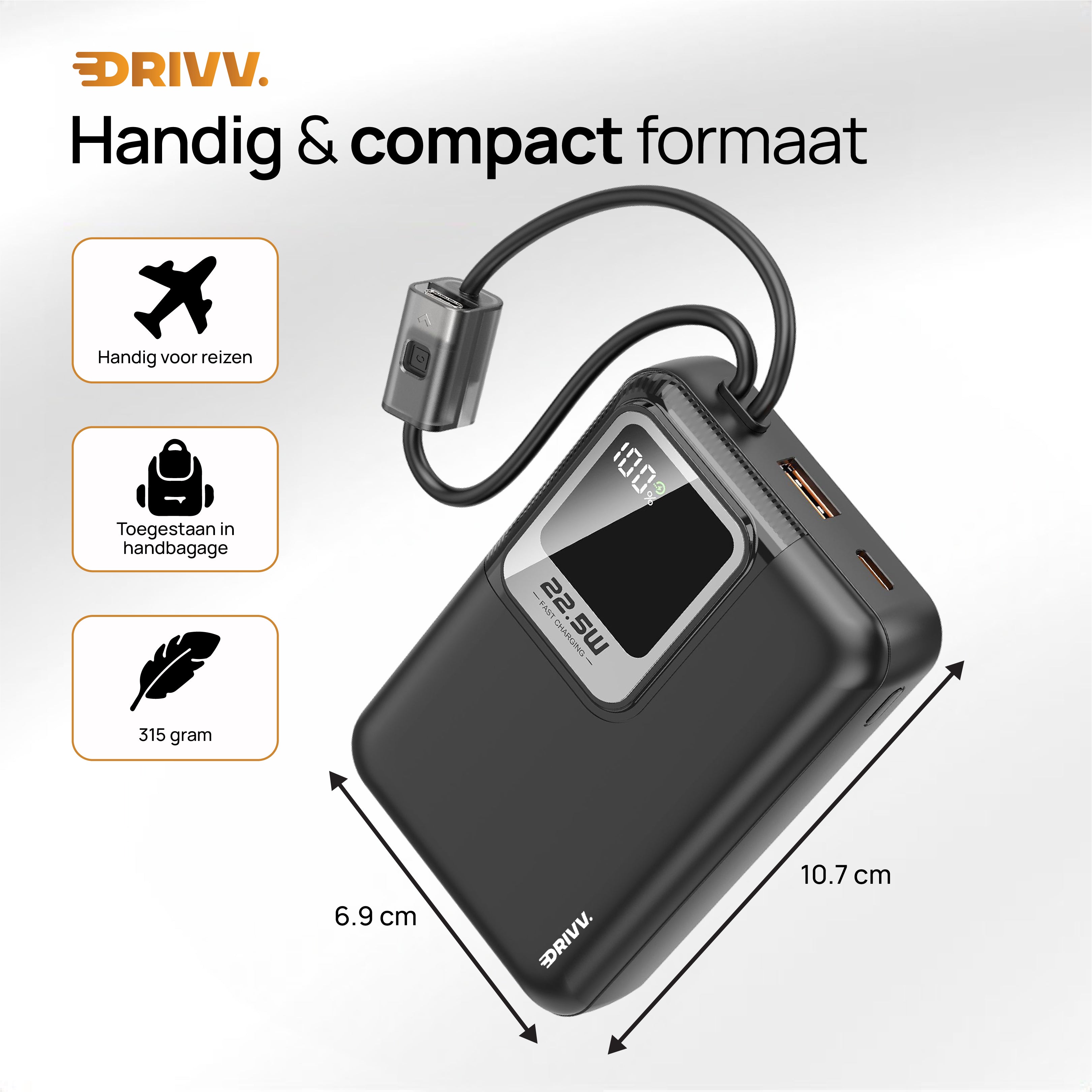 Powerbank 20.000 mAh – Met ingebouwde kabels en snelladen