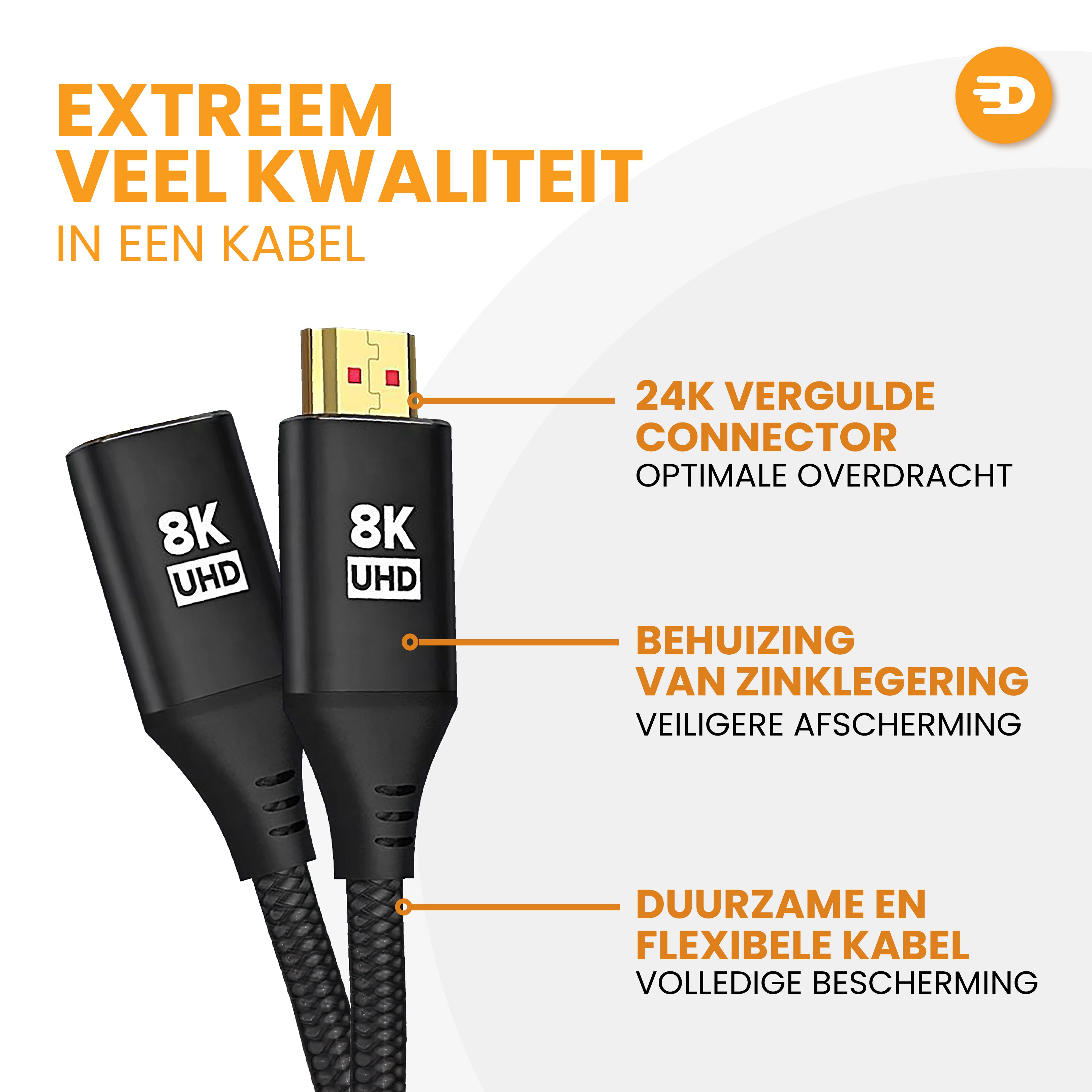 HDMI 2.1 Verlengkabel - Zwart
