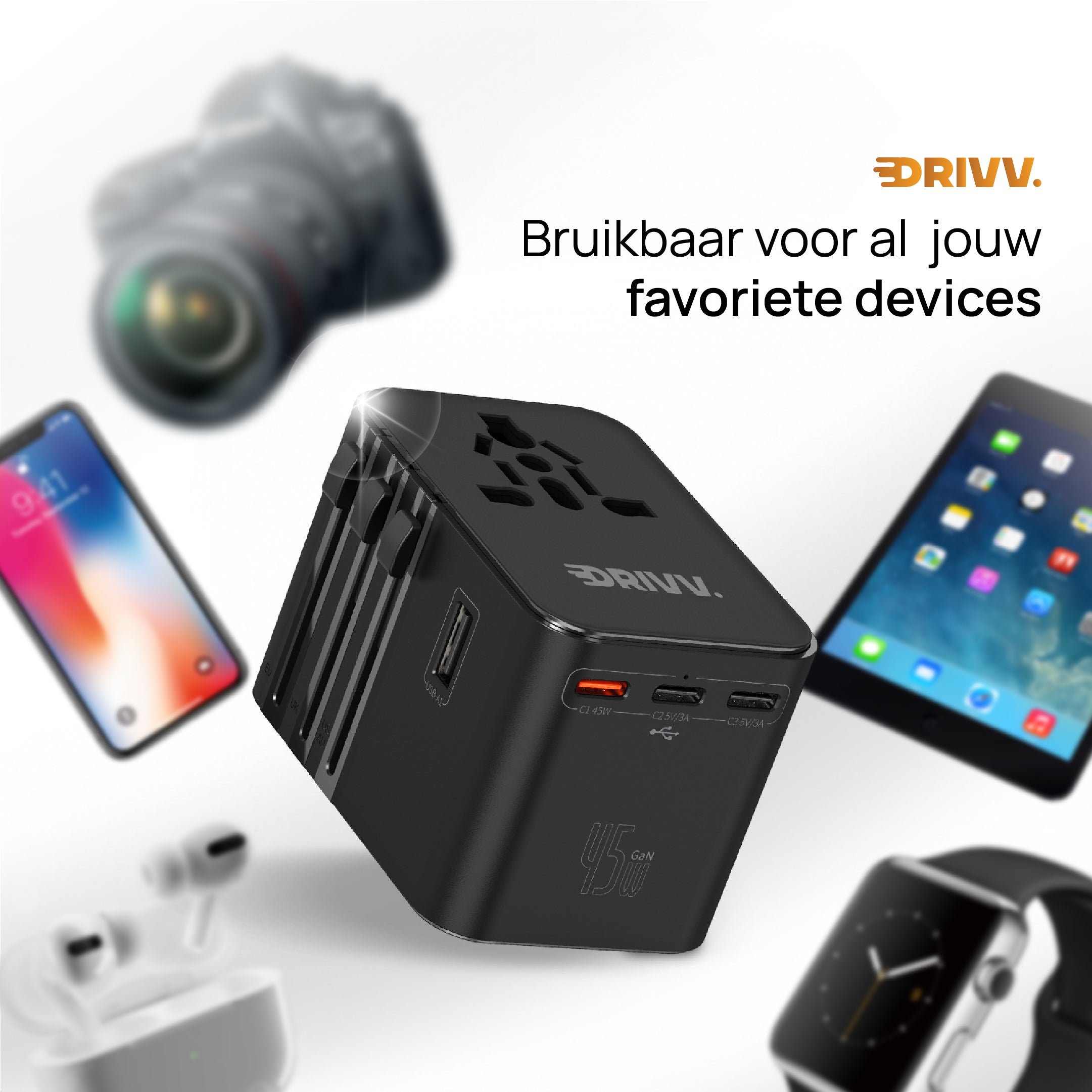 Universele Wereldstekker - 2x USB & 3x USB C 45W Fast Charge