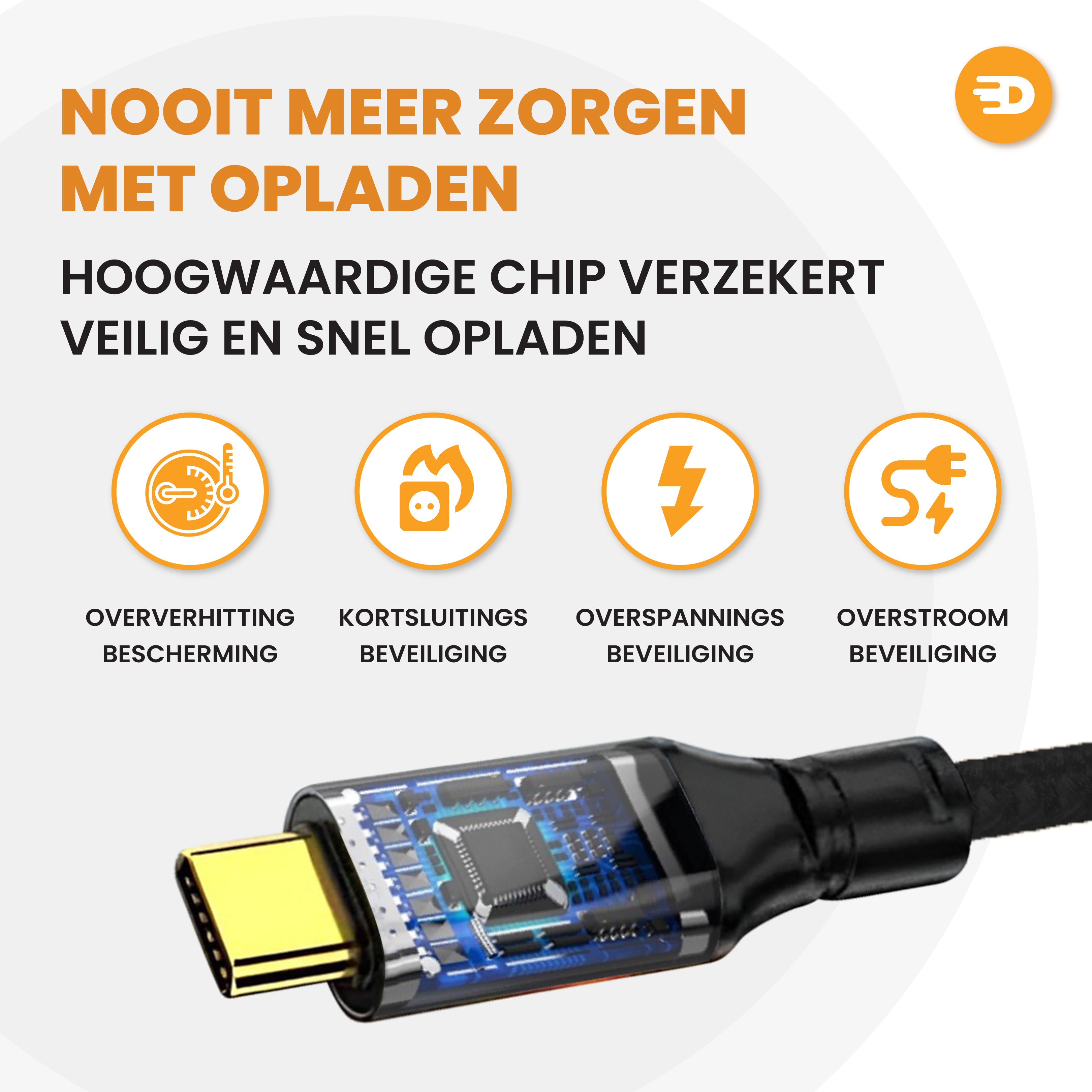USB C naar USB C Kabel 3.2 - PD 100w - Nylon