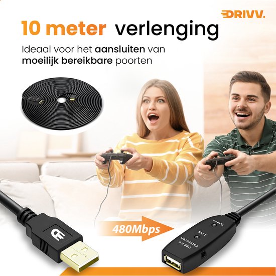 Premium USB 2.0 Verlengkabel - 10 meter