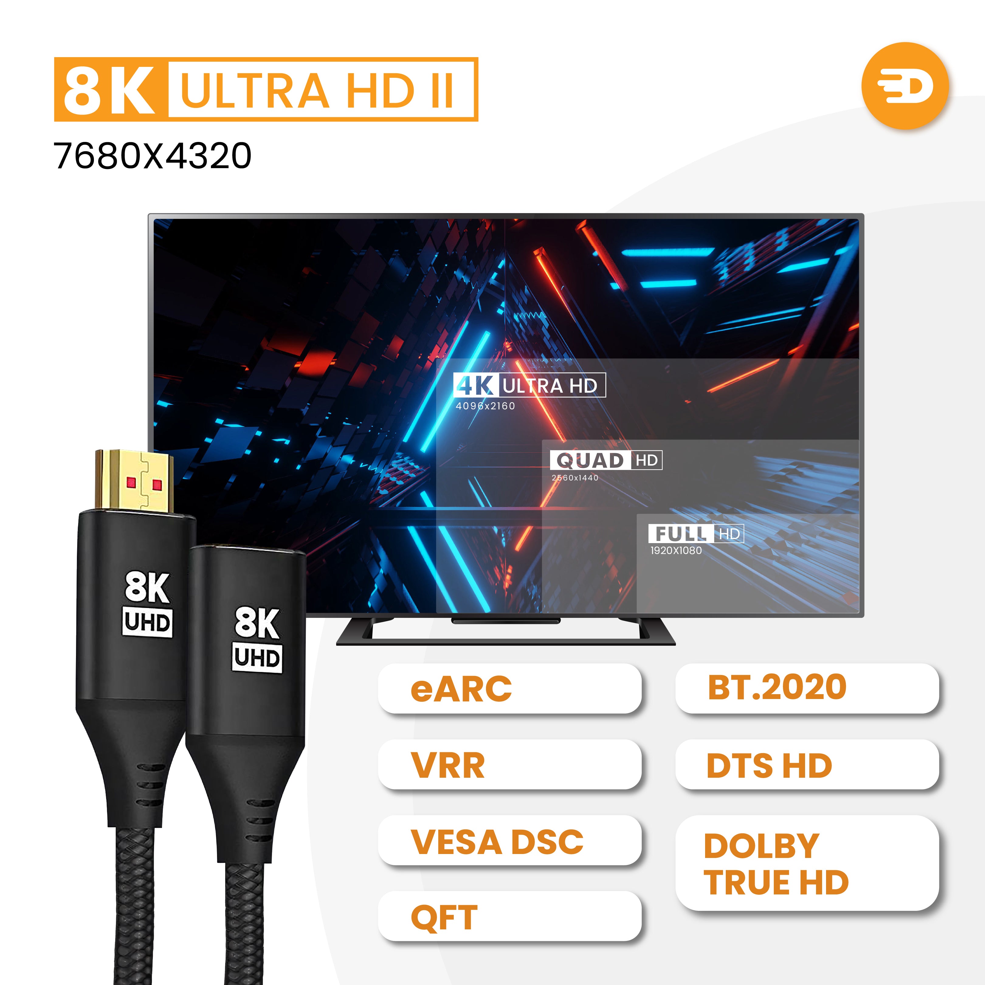 HDMI 2.1 Verlengkabel - Zwart