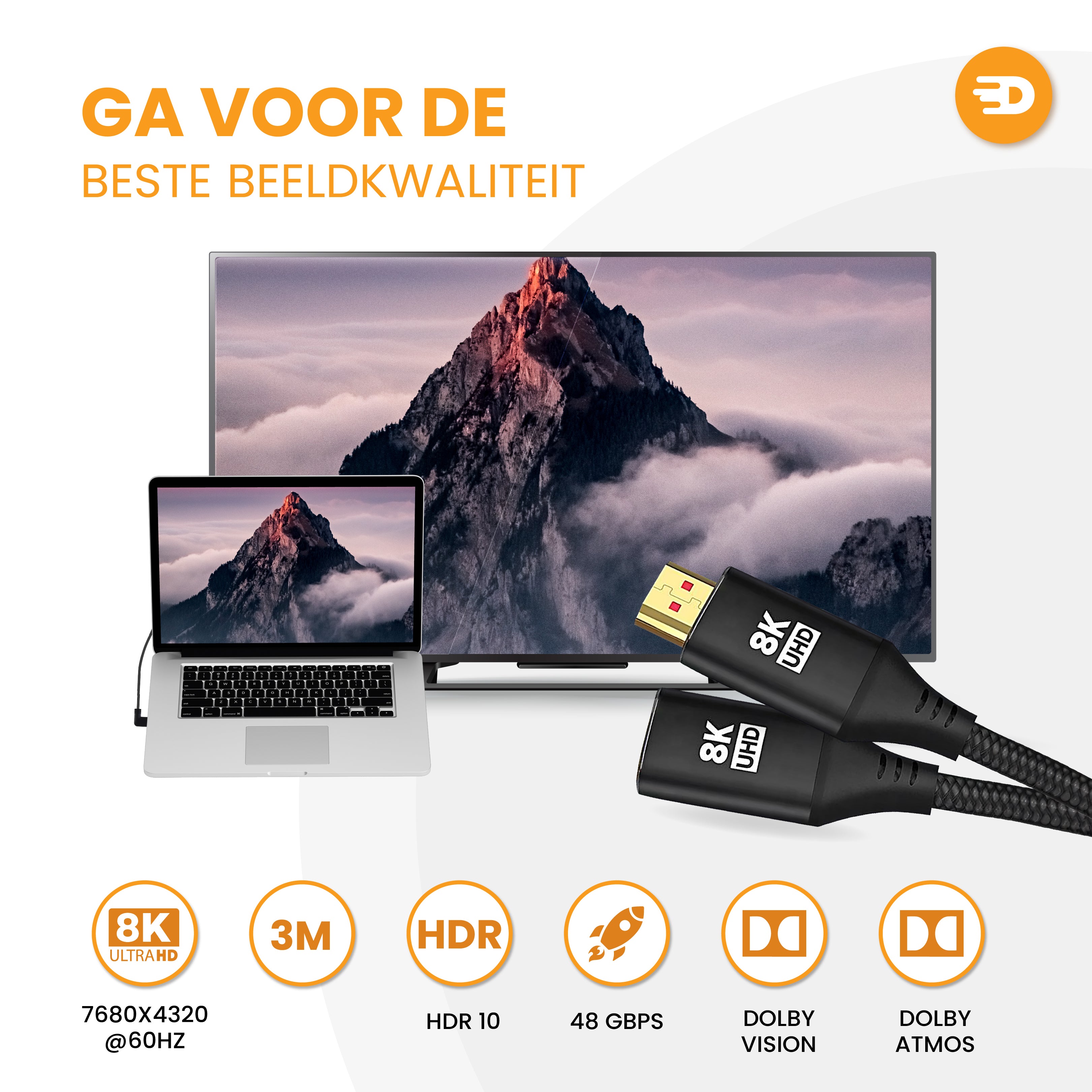 HDMI 2.1 Verlengkabel - Zwart