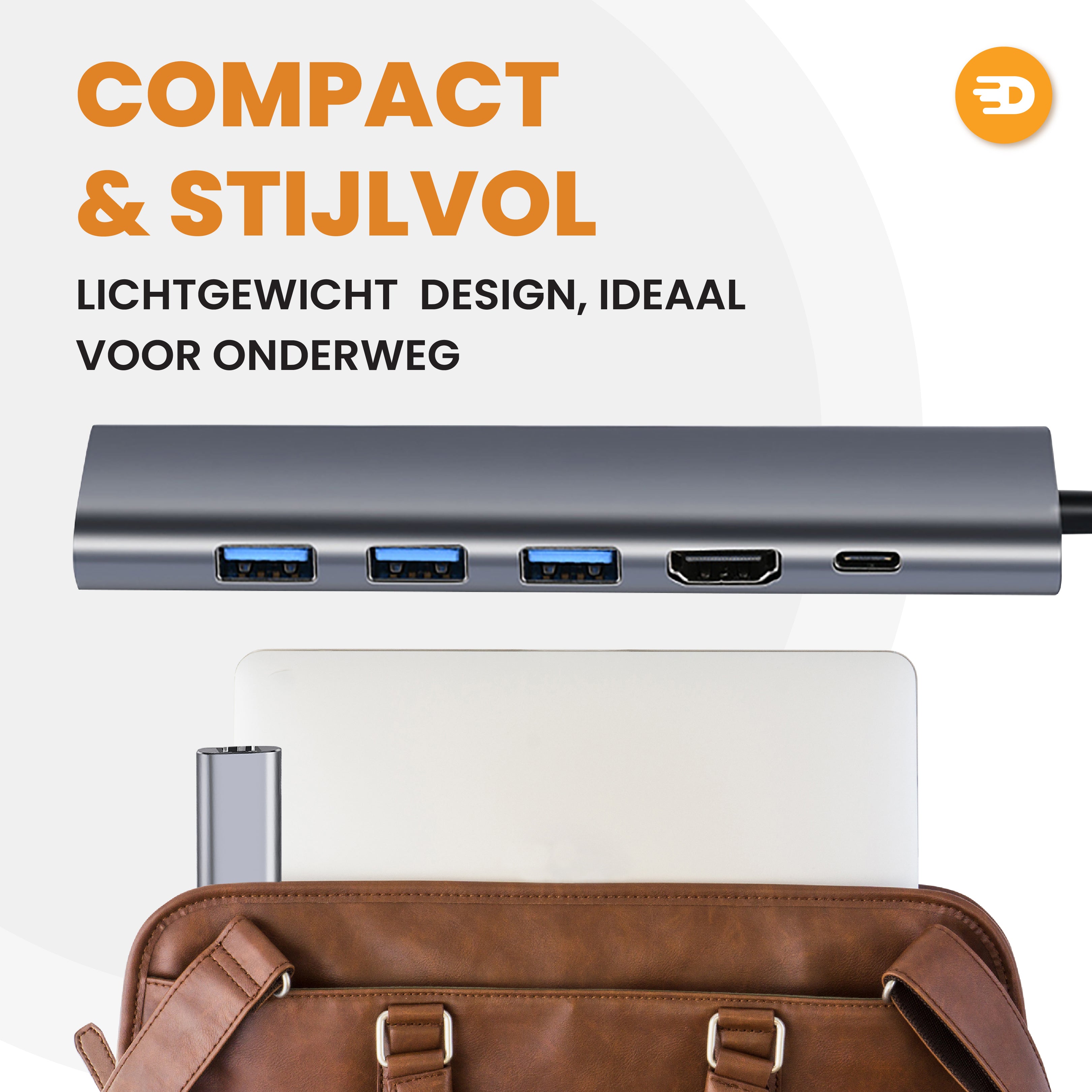 Premium USB C Hub 6 in 1 - 4K 60Hz - 1000MB ps - 100W