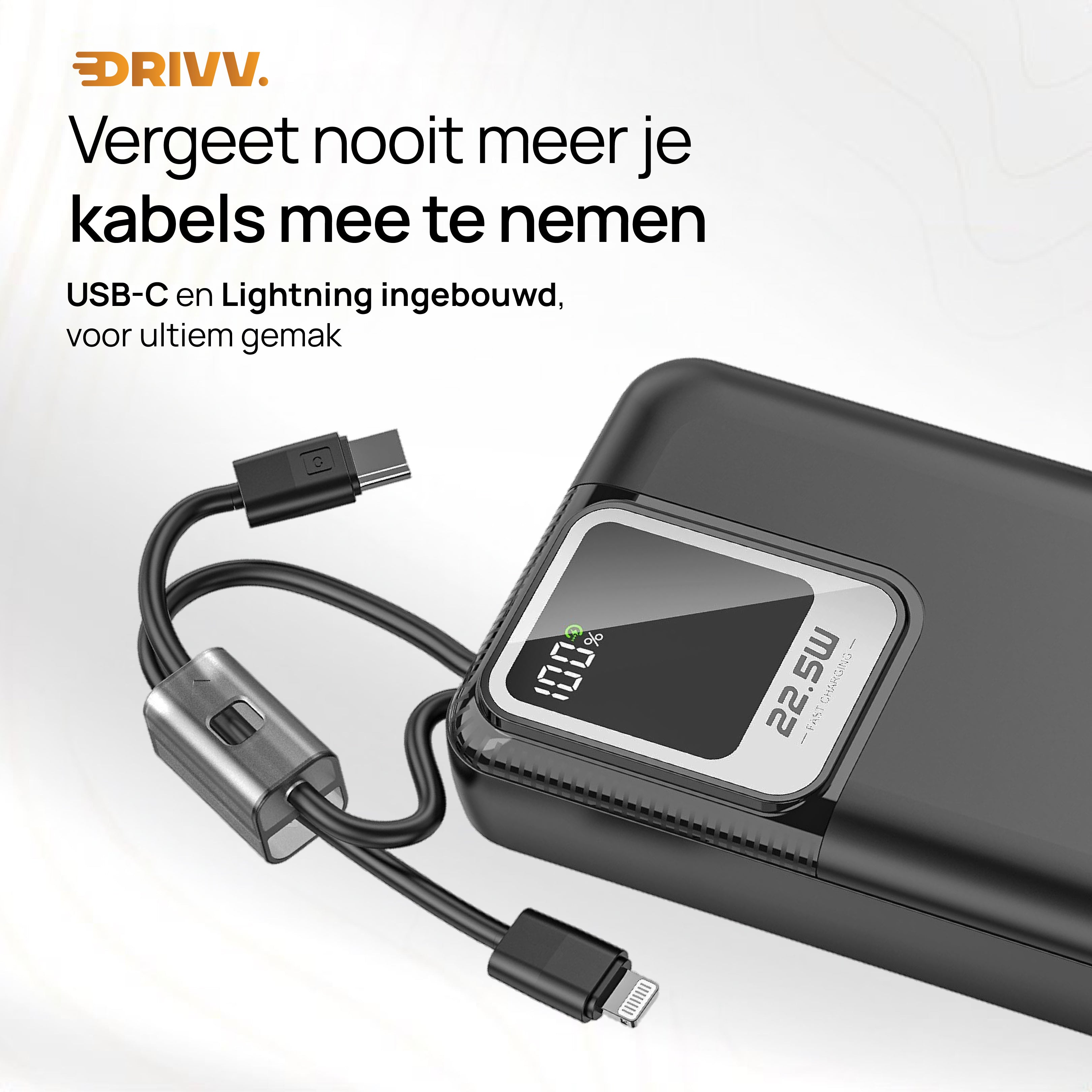 Powerbank 20.000 mAh – Met ingebouwde kabels en snelladen