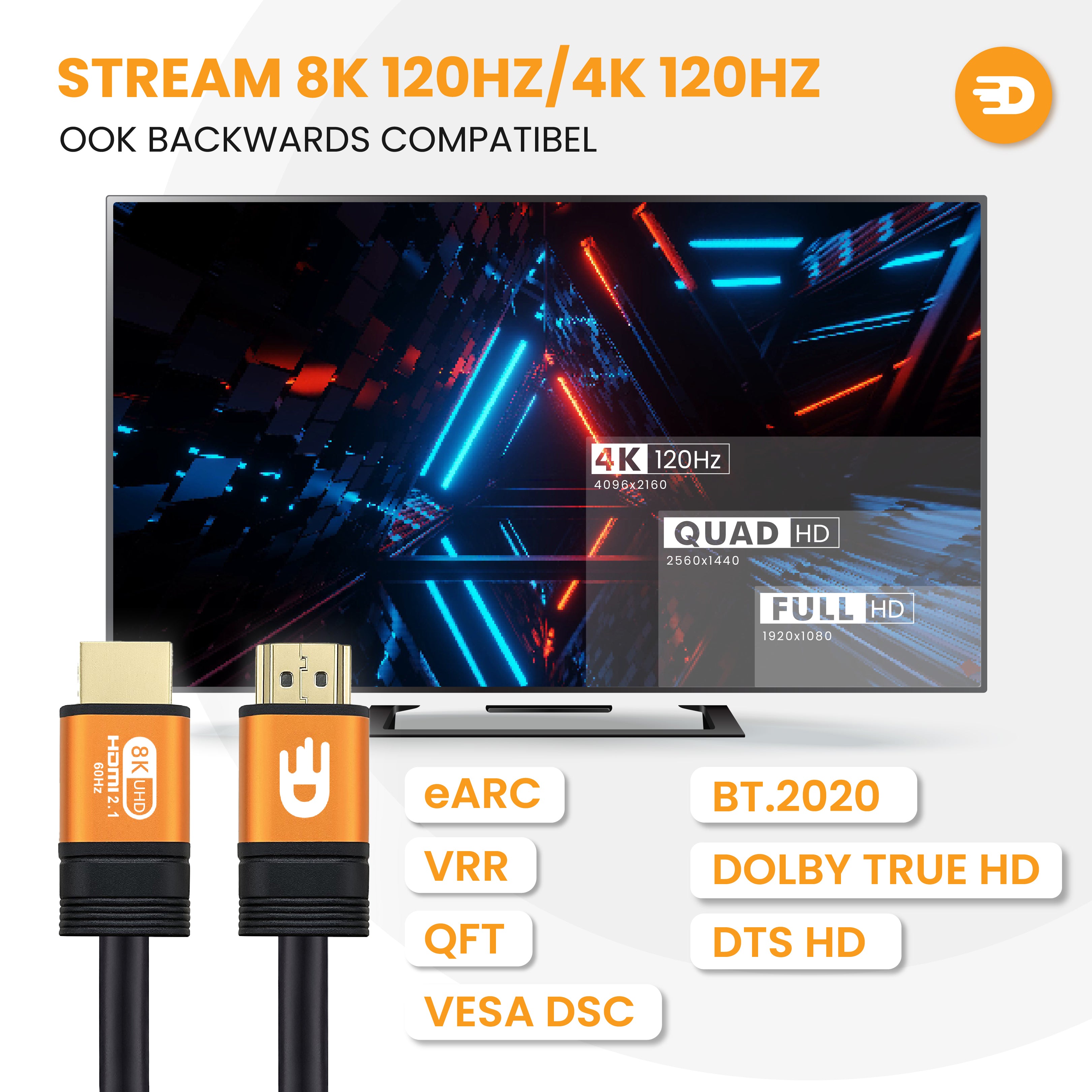 HDMI Kabel 2.1 - Oranje