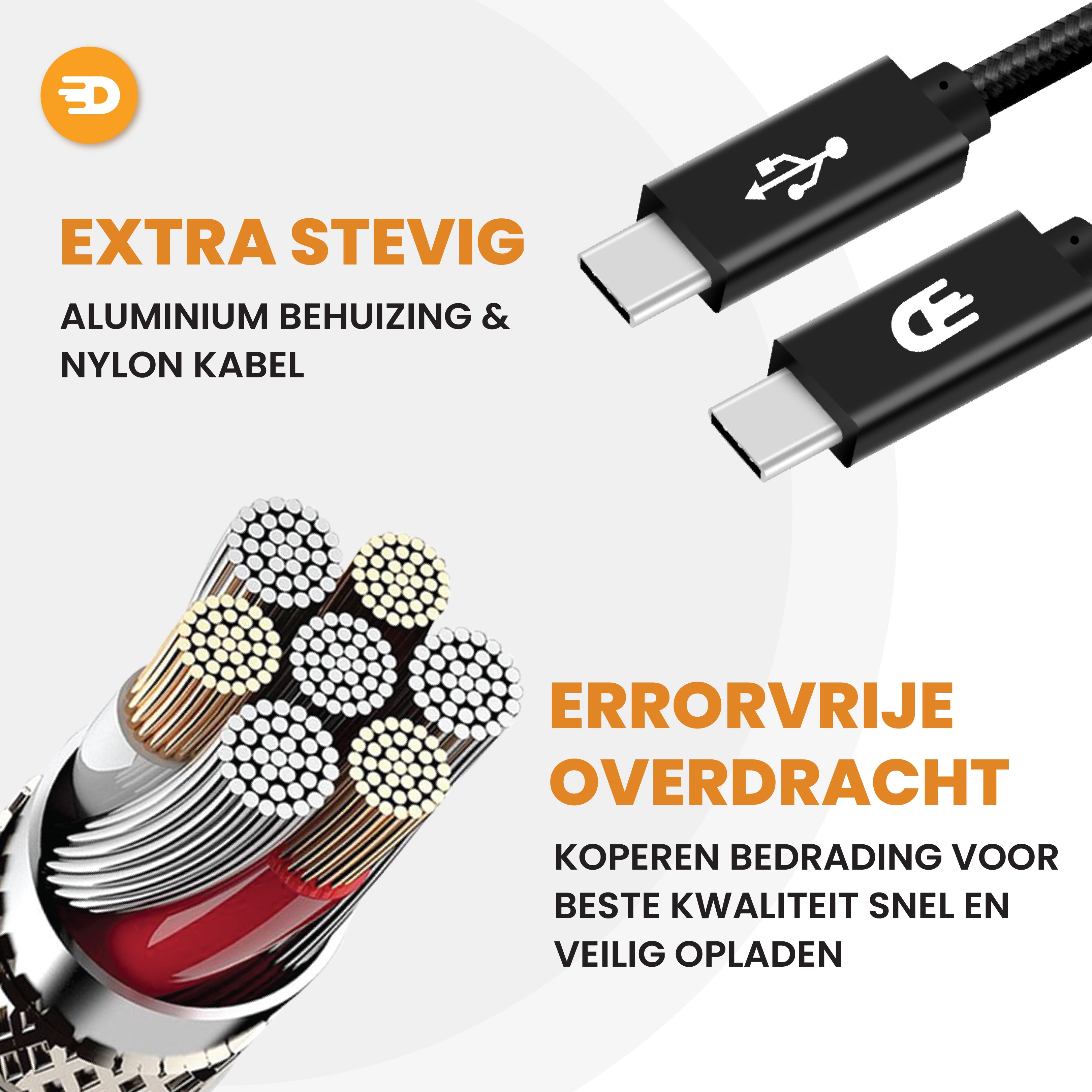 USB C naar USB C 3.2 Kabel - 100W PD - Nylon