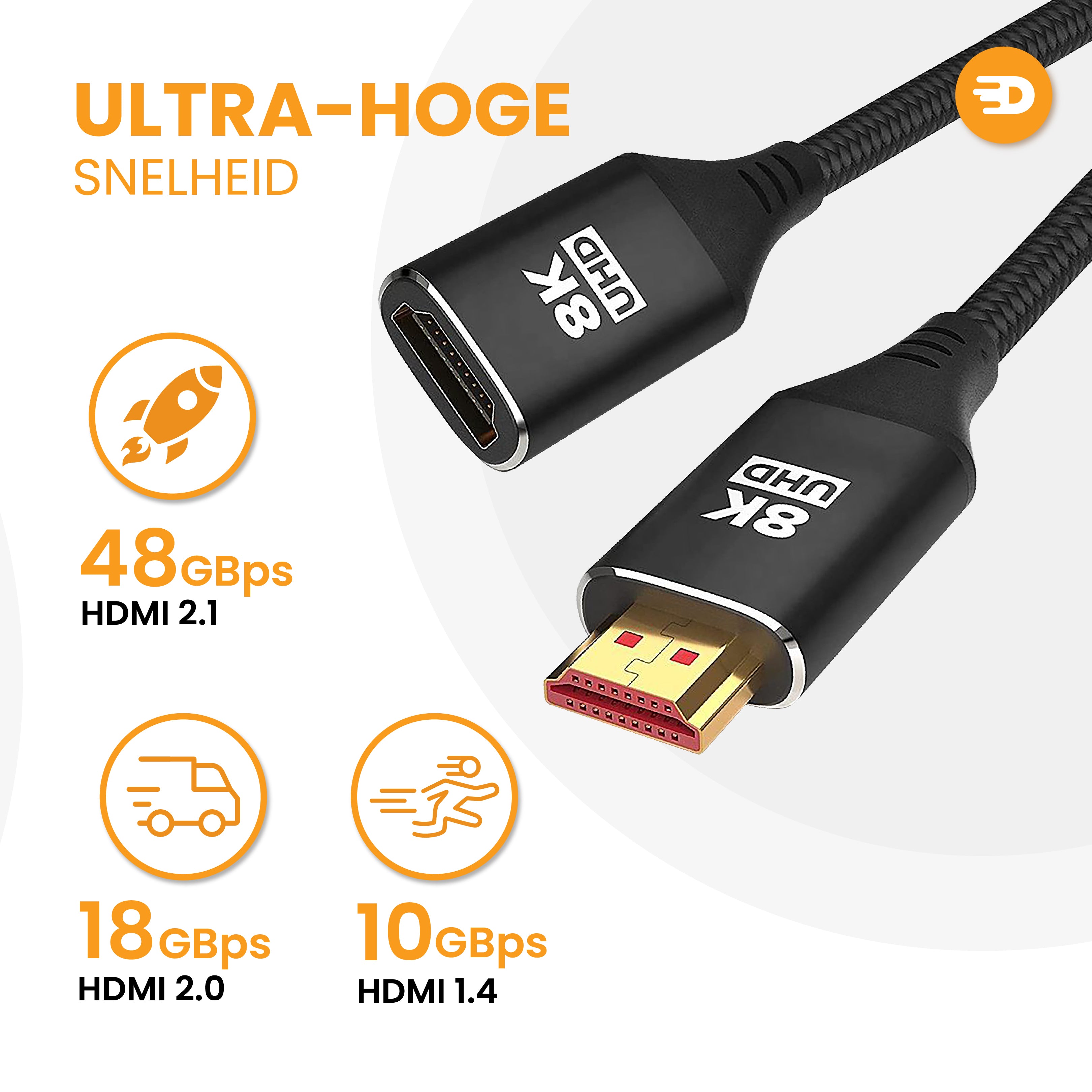 HDMI 2.1 Verlengkabel - Zwart