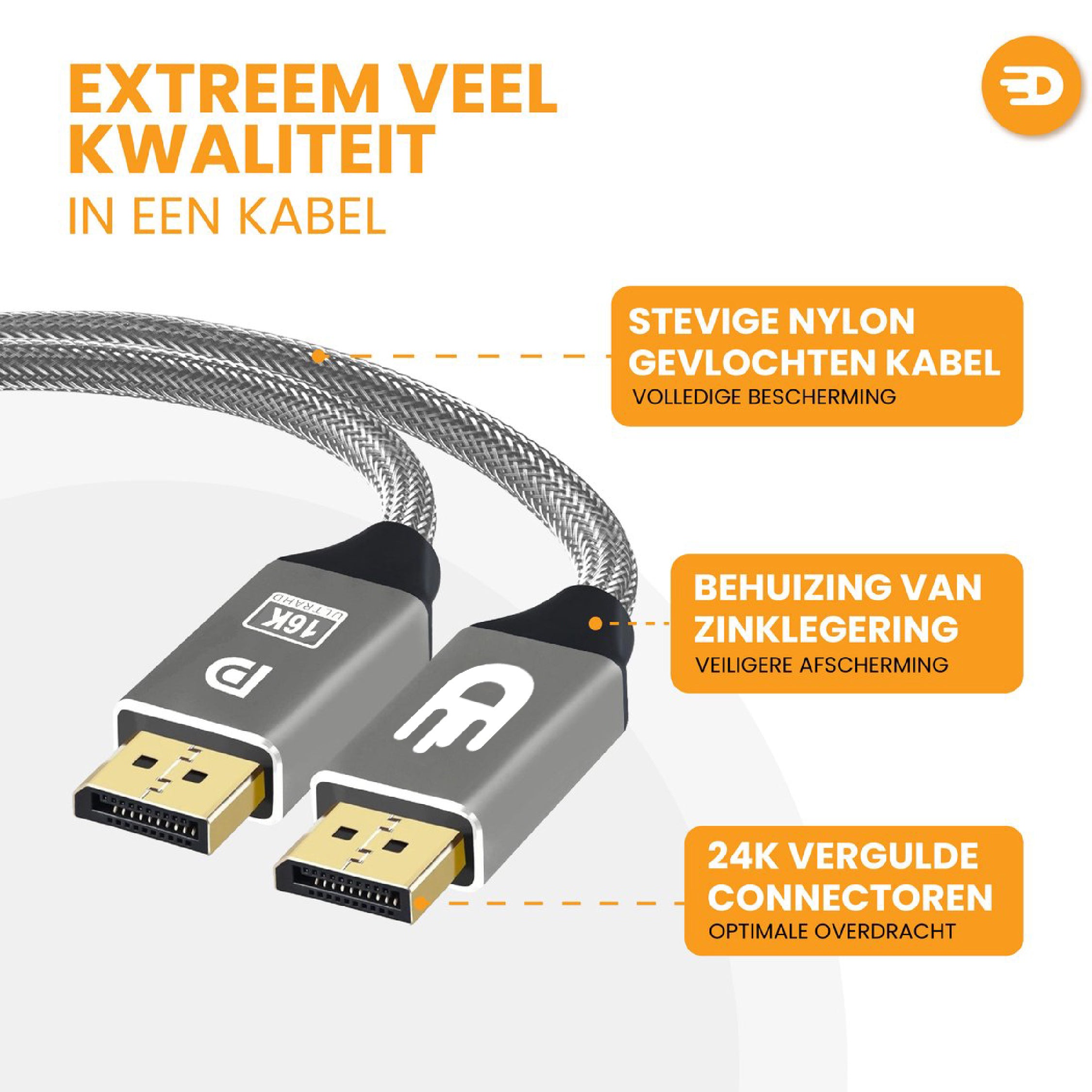 DisplayPort 2.1 Kabel – 16K 60Hz en 8K 120Hz voor maximale prestaties