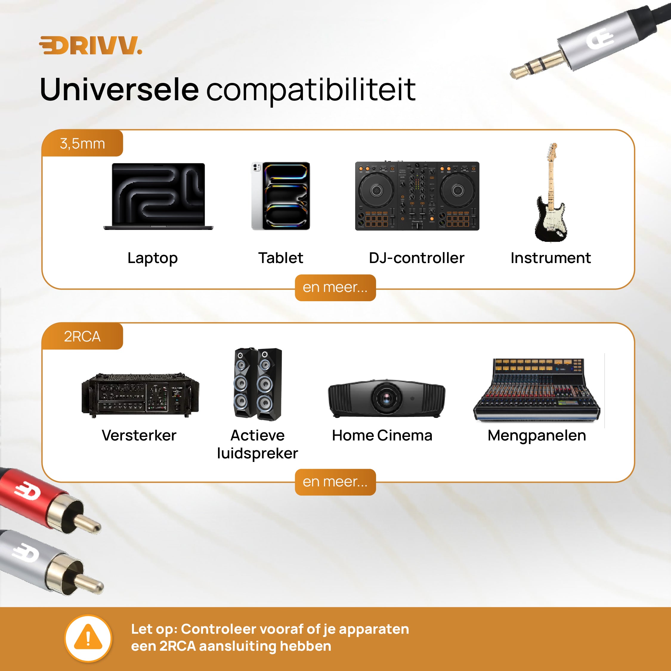 3,5 mm naar 2RCA Kabel – Storingsvrij stereo geluid voor versterker en speakers