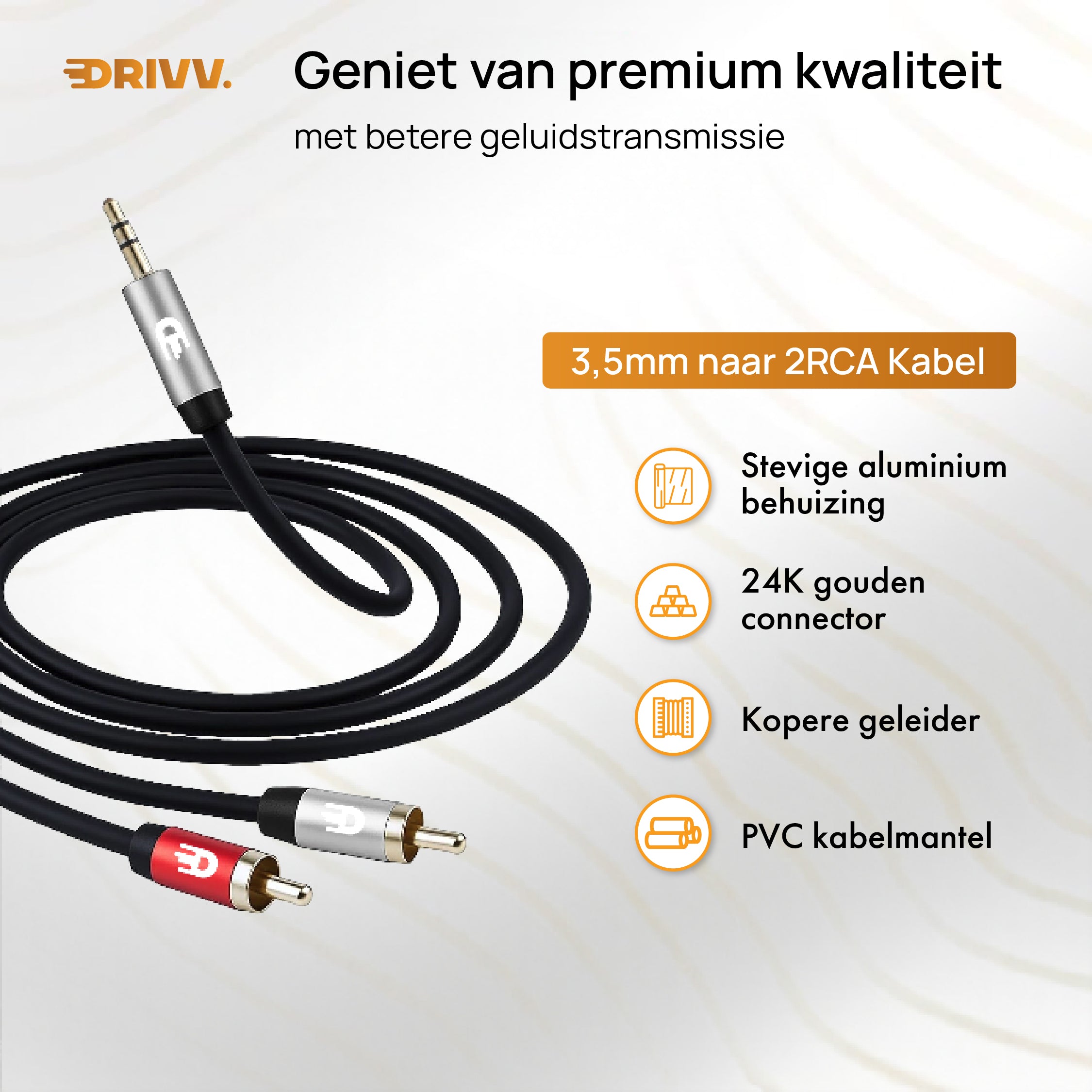 3,5 mm naar 2RCA Kabel – Storingsvrij stereo geluid voor versterker en speakers