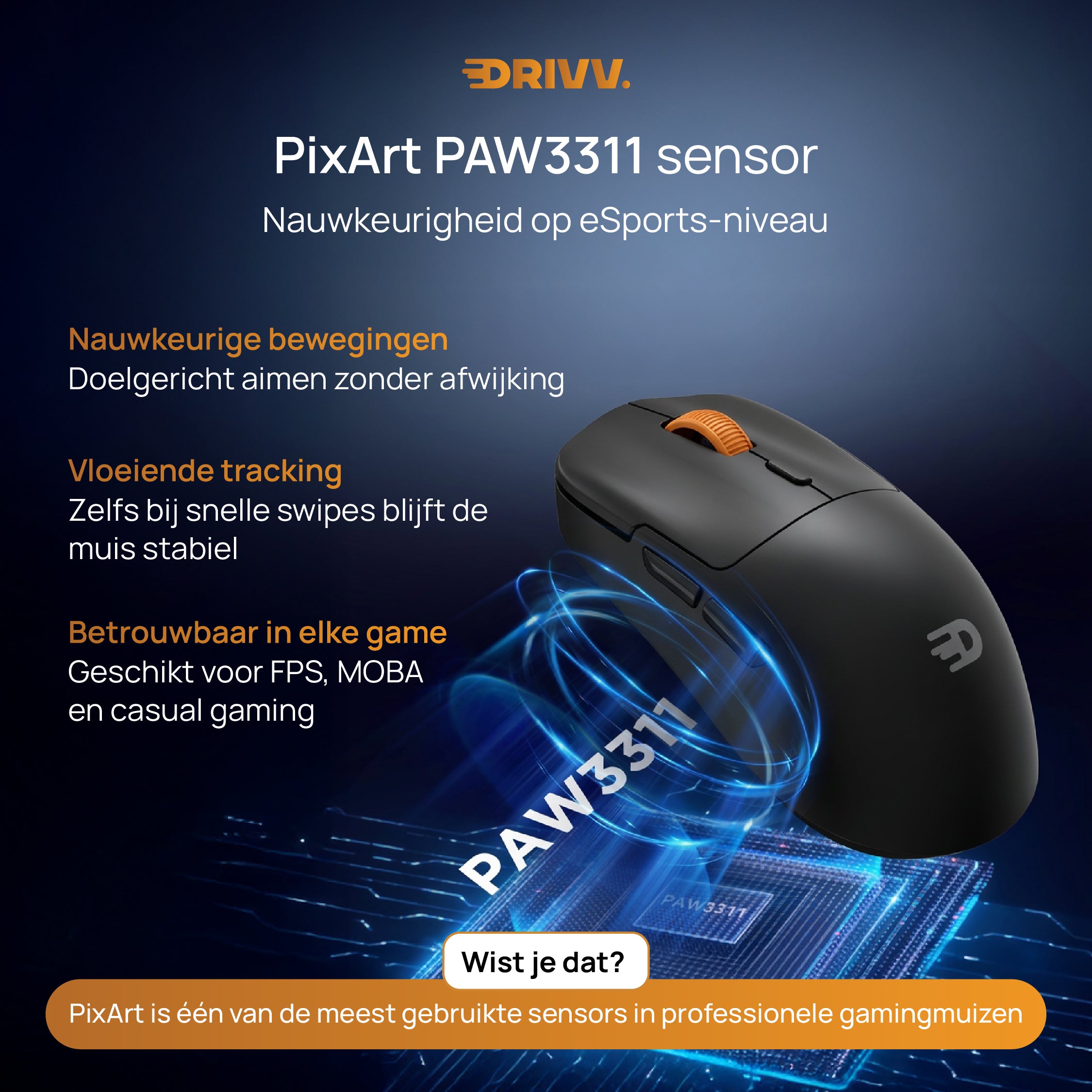 Gaming Muis Nova Draadloos - 63g ultralicht, PAW3311, 12.000 DPI