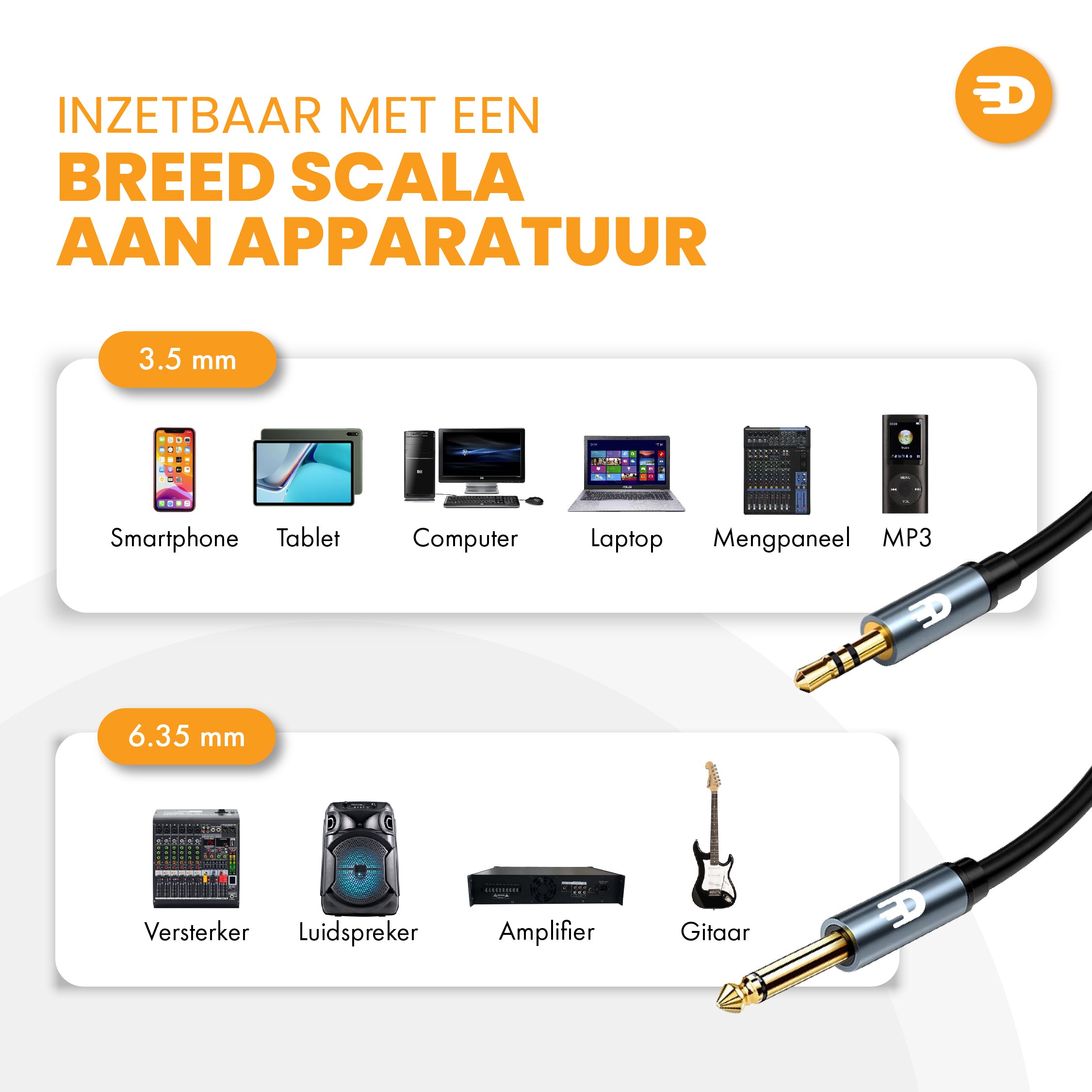 Premium 3,5 mm Jack naar Dual 6,35 mm Kabel - Stereo Audio