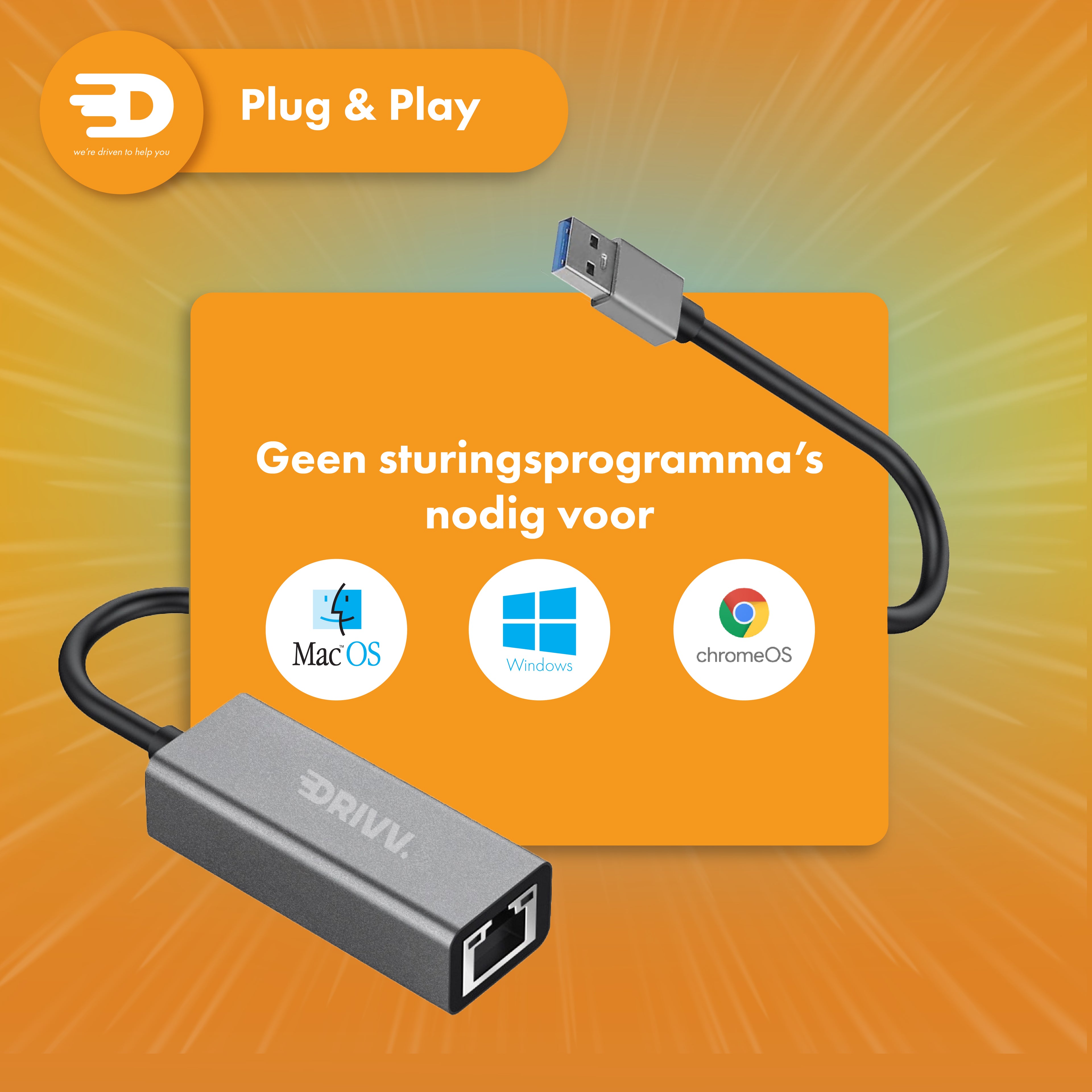 USB A naar Ethernet Adapter - Tot 1000 MBps
