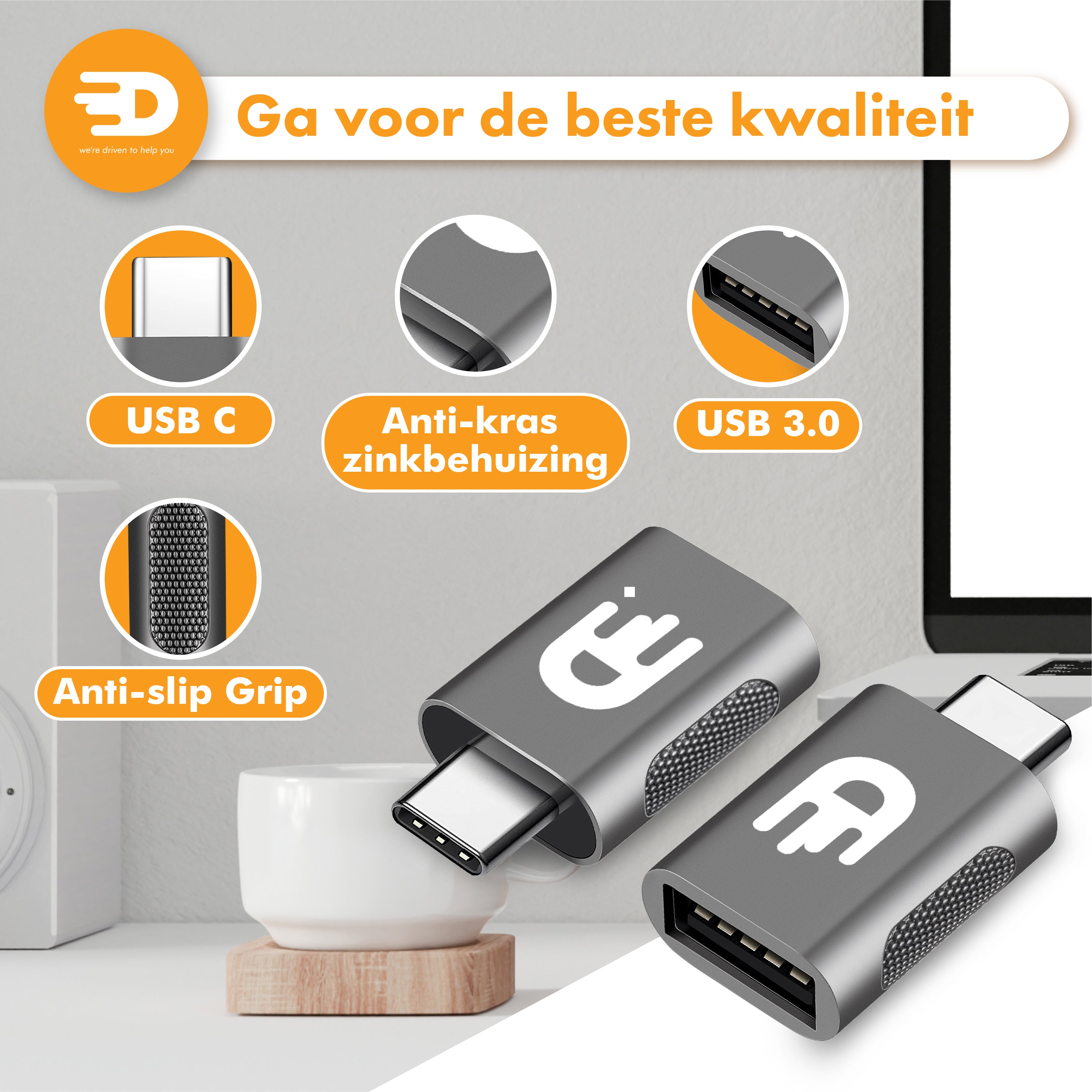 USB C naar USB A Adapter – 2 stuks - Thunderbolt 3 - USB 3.0 - 5Gbps