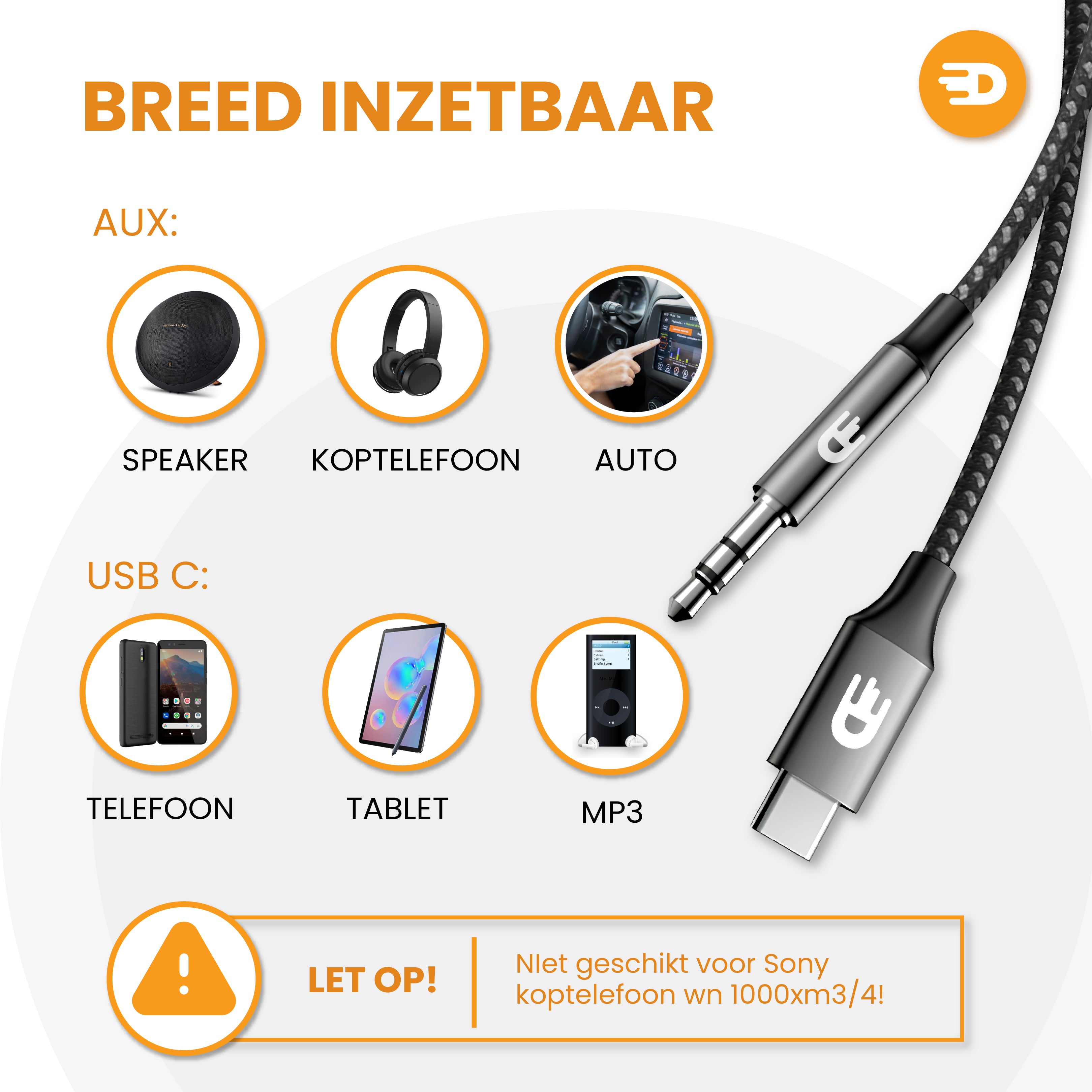 Premium USB C naar AUX Kabel - 1 meter