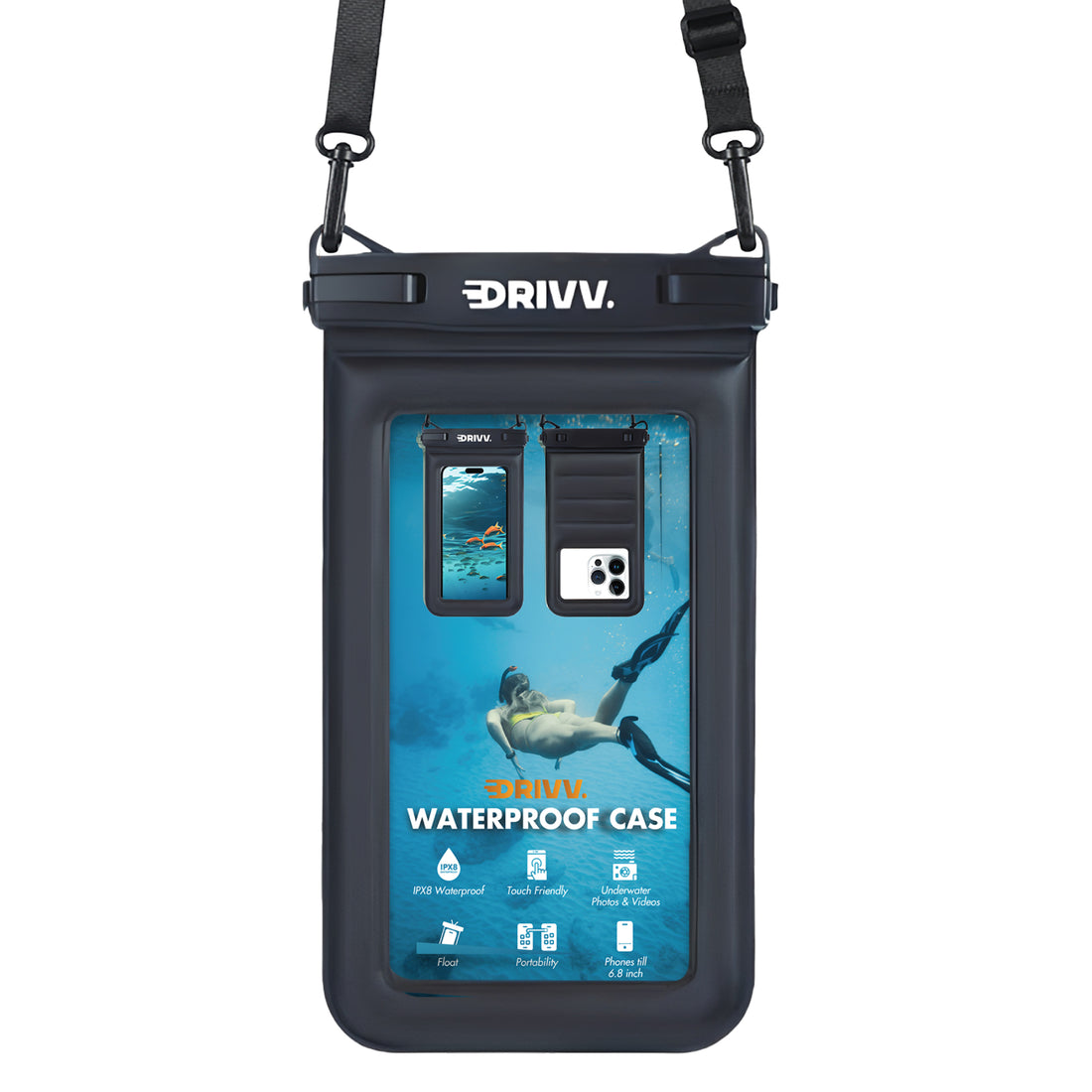 Waterdicht Telefoonhoesje – Blijft drijven en beschermt - Zwart - Extra Sponge