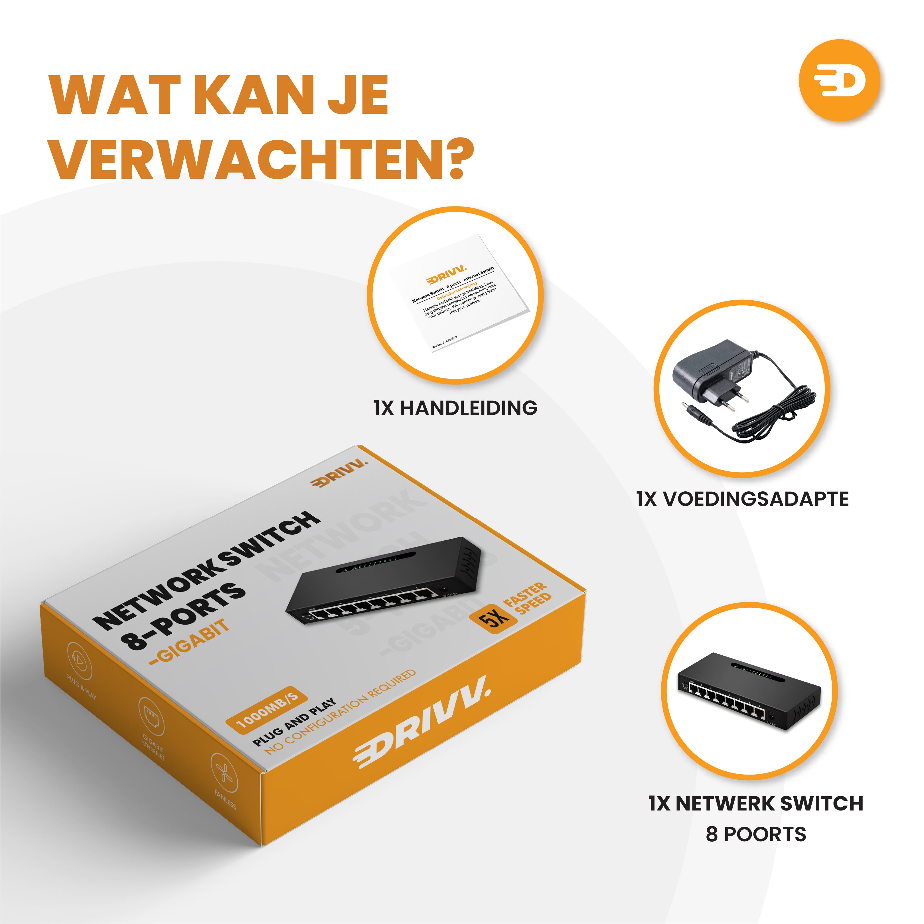 Netwerk Switch - 8 Poorten - 1000 GBps