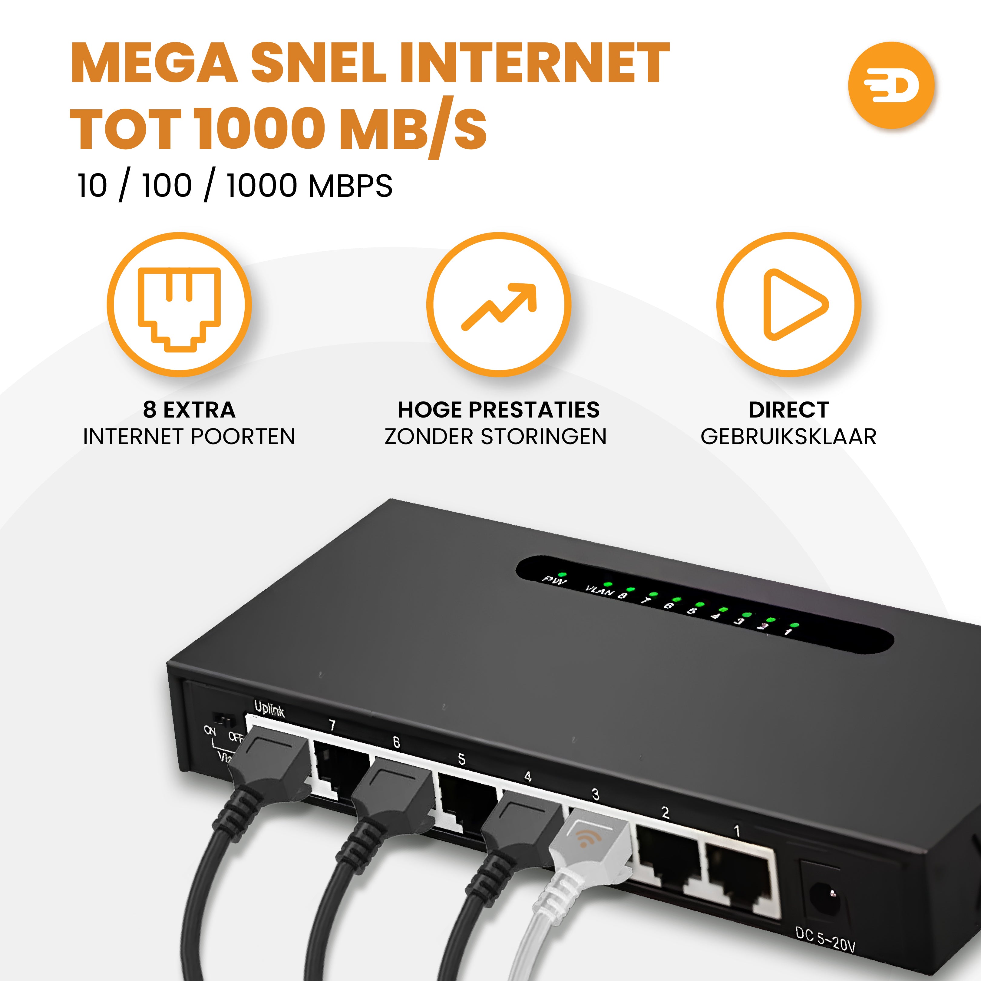 Netwerk Switch - 8 Poorten - 1000 GBps