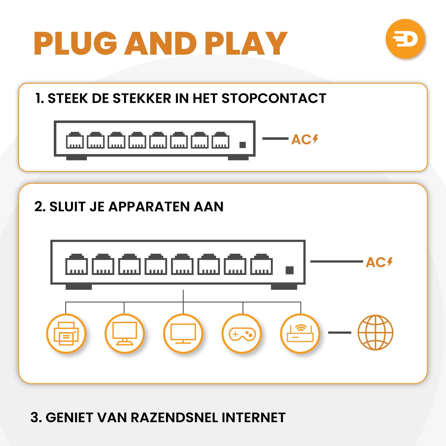 Netwerk Switch - 8 Poorten - 1000 GBps