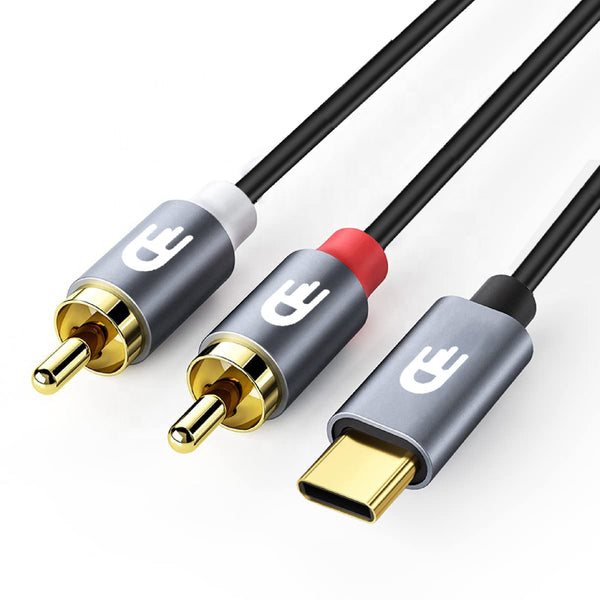 USB-C naar 2 RCA Kabel – Kraakhelder geluid voor versterker - 1 meter