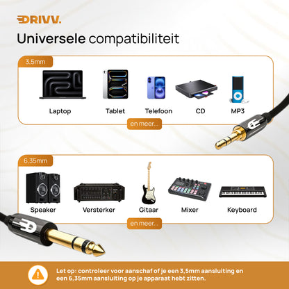 3,5 mm naar 6,35 mm Jack Kabel – Storingsvrij HiFi-geluid