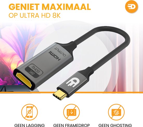 USB-C naar HDMI Adapter – Vloeiend 8K beeld en geluid