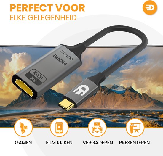 USB-C naar HDMI Adapter – Vloeiend 8K beeld en geluid