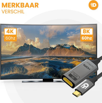 USB-C naar HDMI Adapter – Vloeiend 8K beeld en geluid