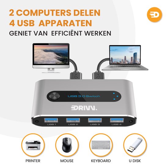 Premium USB 3.0 Switch Schakelaar - 4 USB Poorten