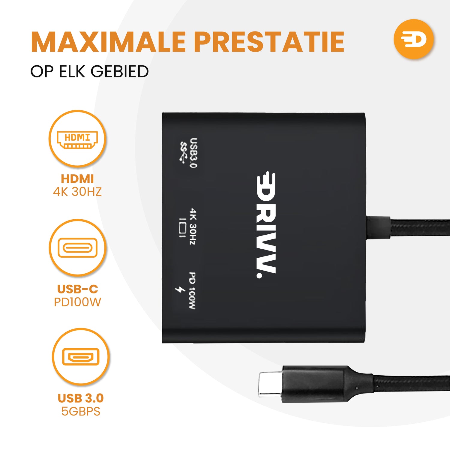 USB C naar HDMI Adapter 3 in 1 - 4K 30hz - USB 3.0