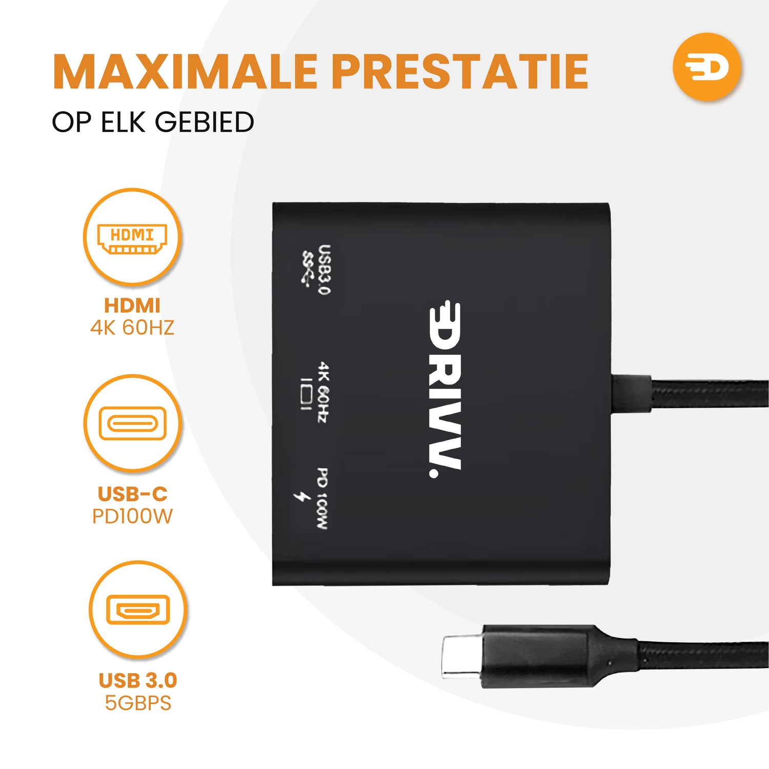 USB C naar HDMI Adapter 3 in 1 - 4K 60hz - USB 3.0