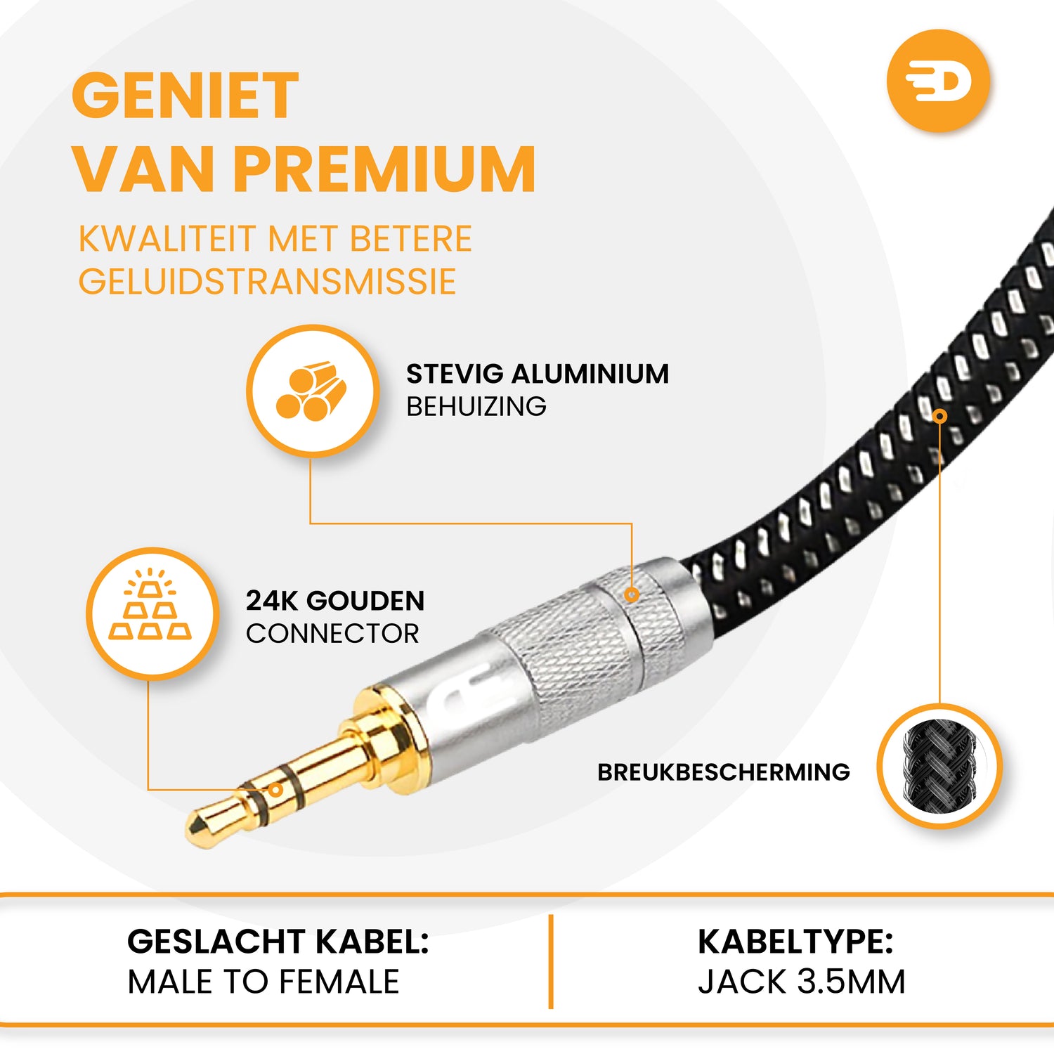 Premium AUX Verlengkabel - Jack 3.5 mm
