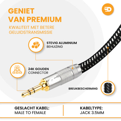Premium AUX Verlengkabel - Jack 3.5 mm