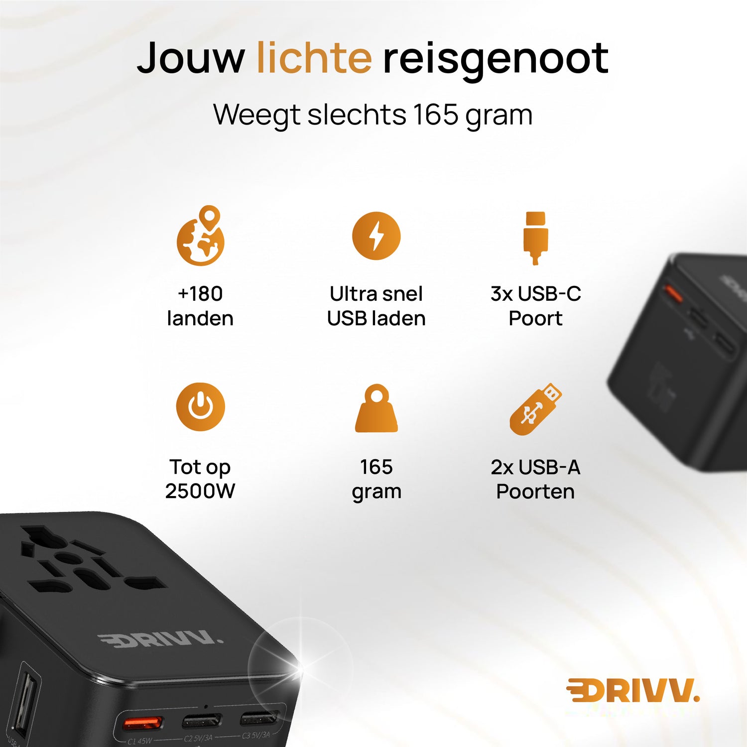 Universele Wereldstekker - 2x USB &amp; 3x USB C 45W Fast Charge