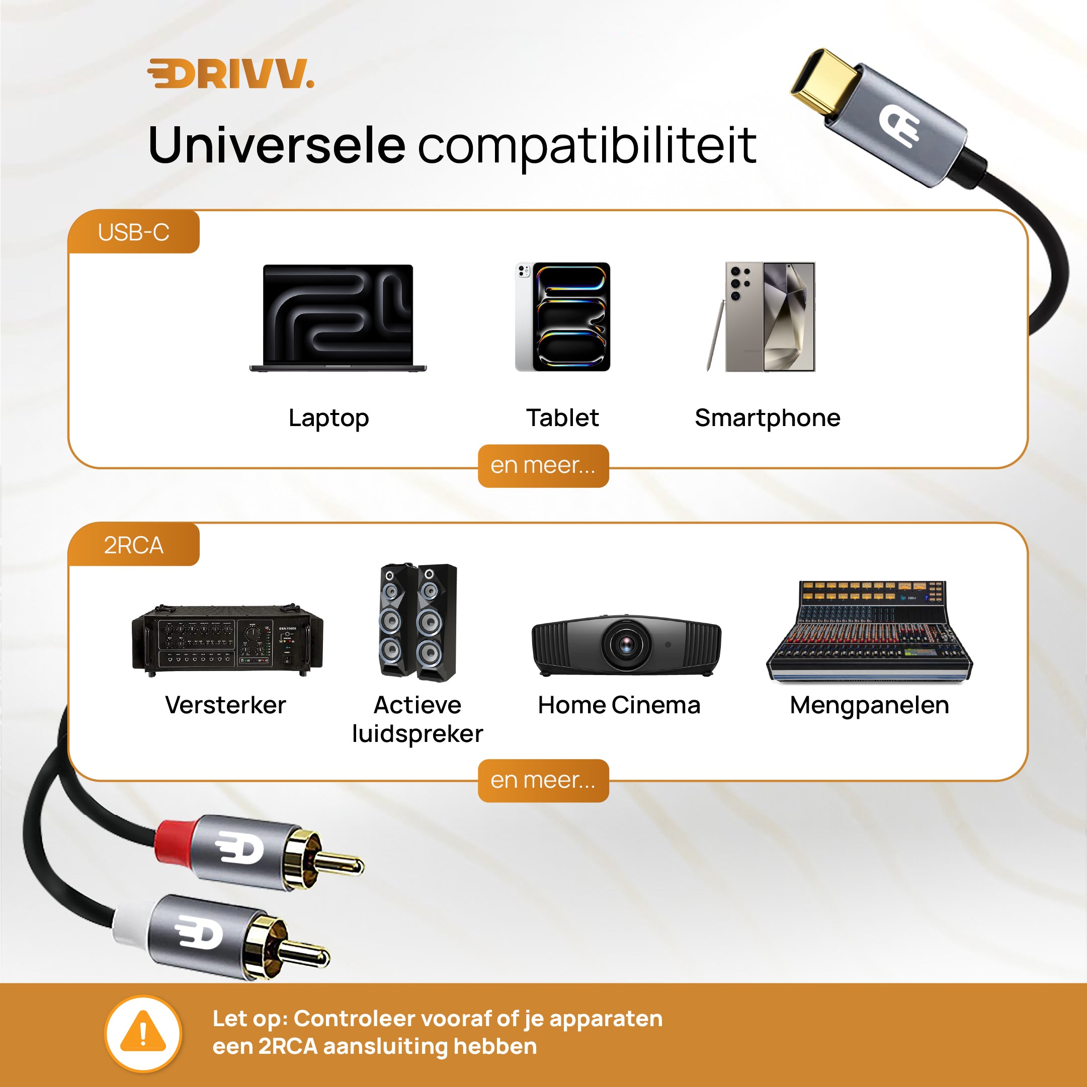 USB C naar 2RCA Kabel