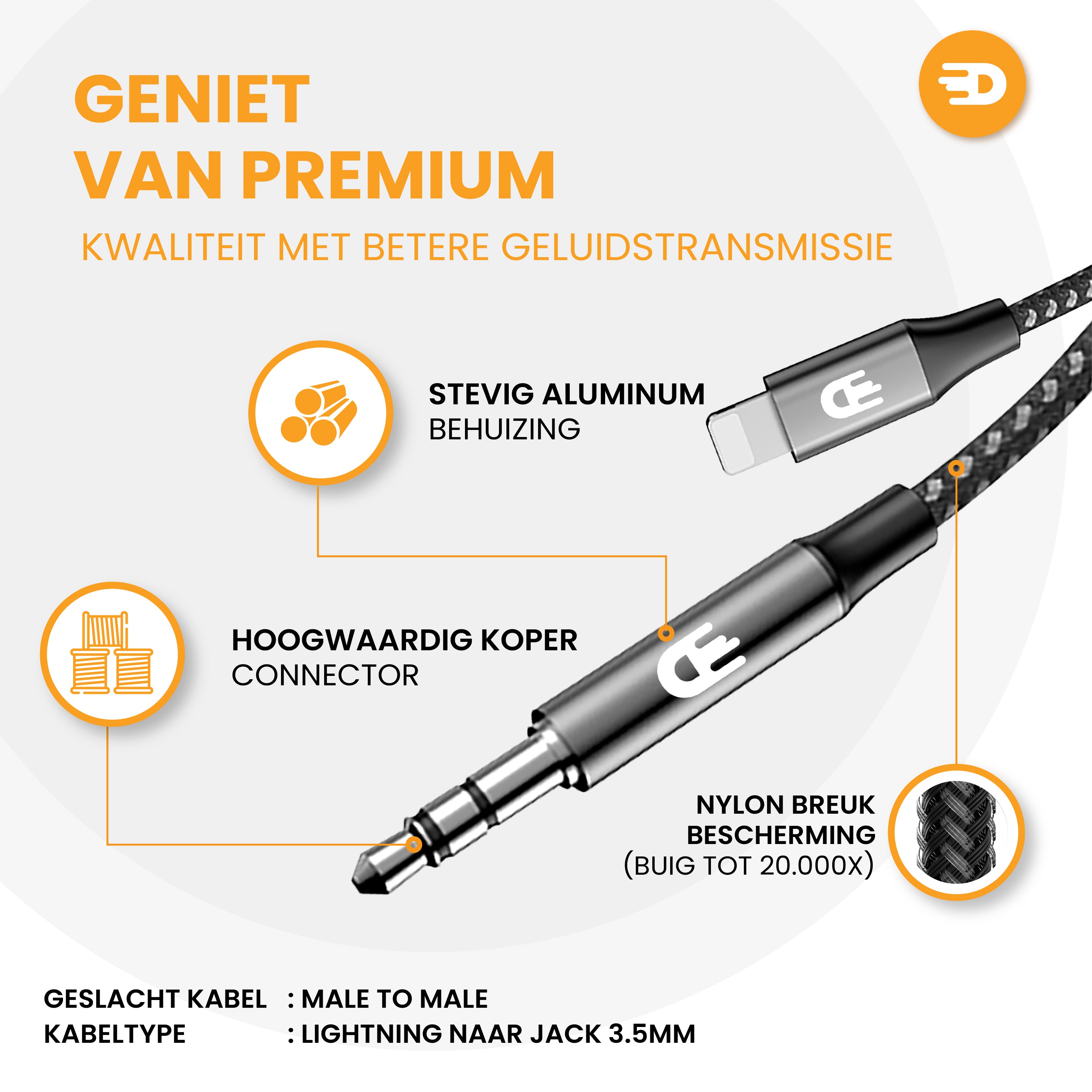 Lightning naar AUX Kabel - 1 meter