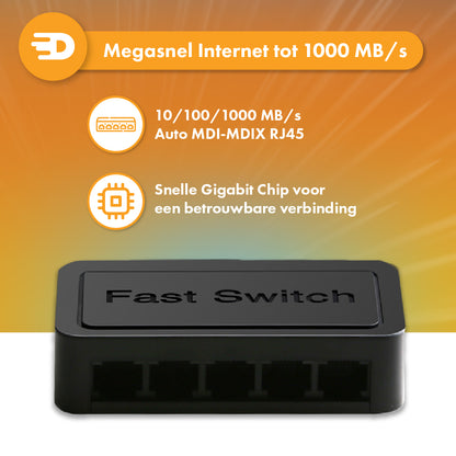 Netwerk Switch - 5 Poorten - Tot 1000Mbps